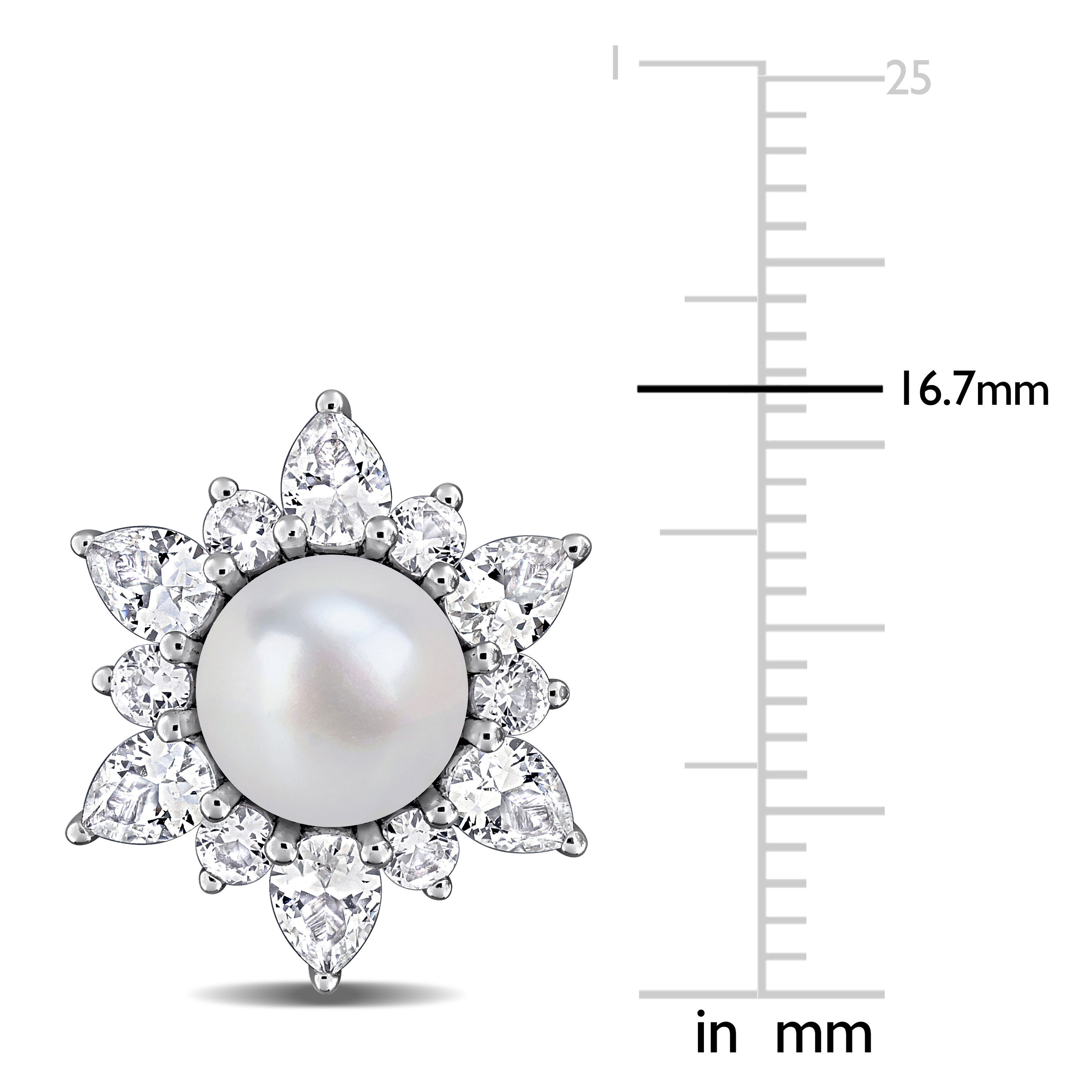 7-7.5mm Cultured Freshwater Pearl and 3 3/8ct TGW Created White Sapphire Floral Earrings in Sterling Silver
