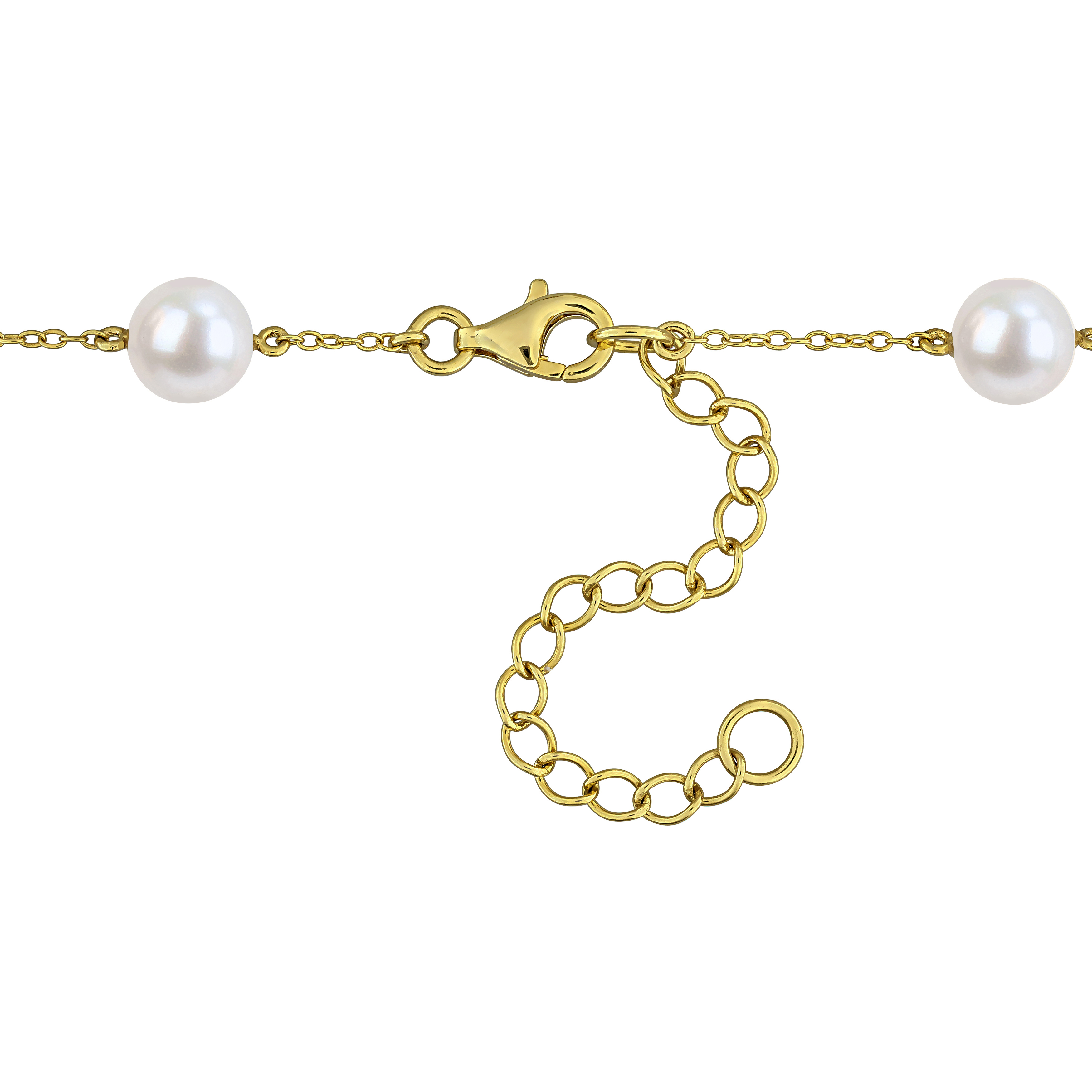 7-7.5mm Cultured Freshwater Pearl and 1ct TW Lab-Grown Diamond Station Bracelet in Yellow Plated Sterling Silver - 7 in