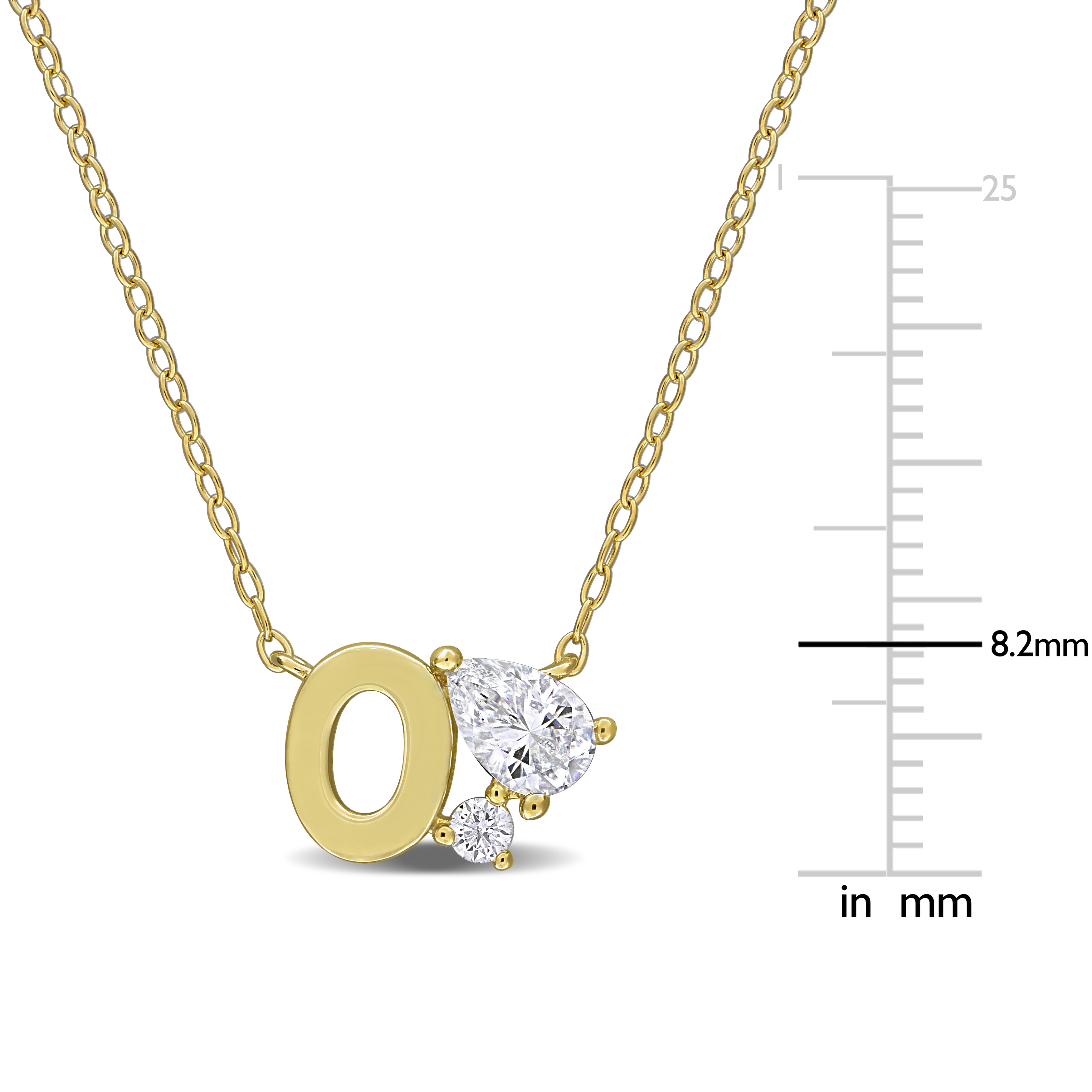 3/4ct TGW Created White Sapphire O Initial Necklace in Yellow Plated Sterling Silver - 17 in