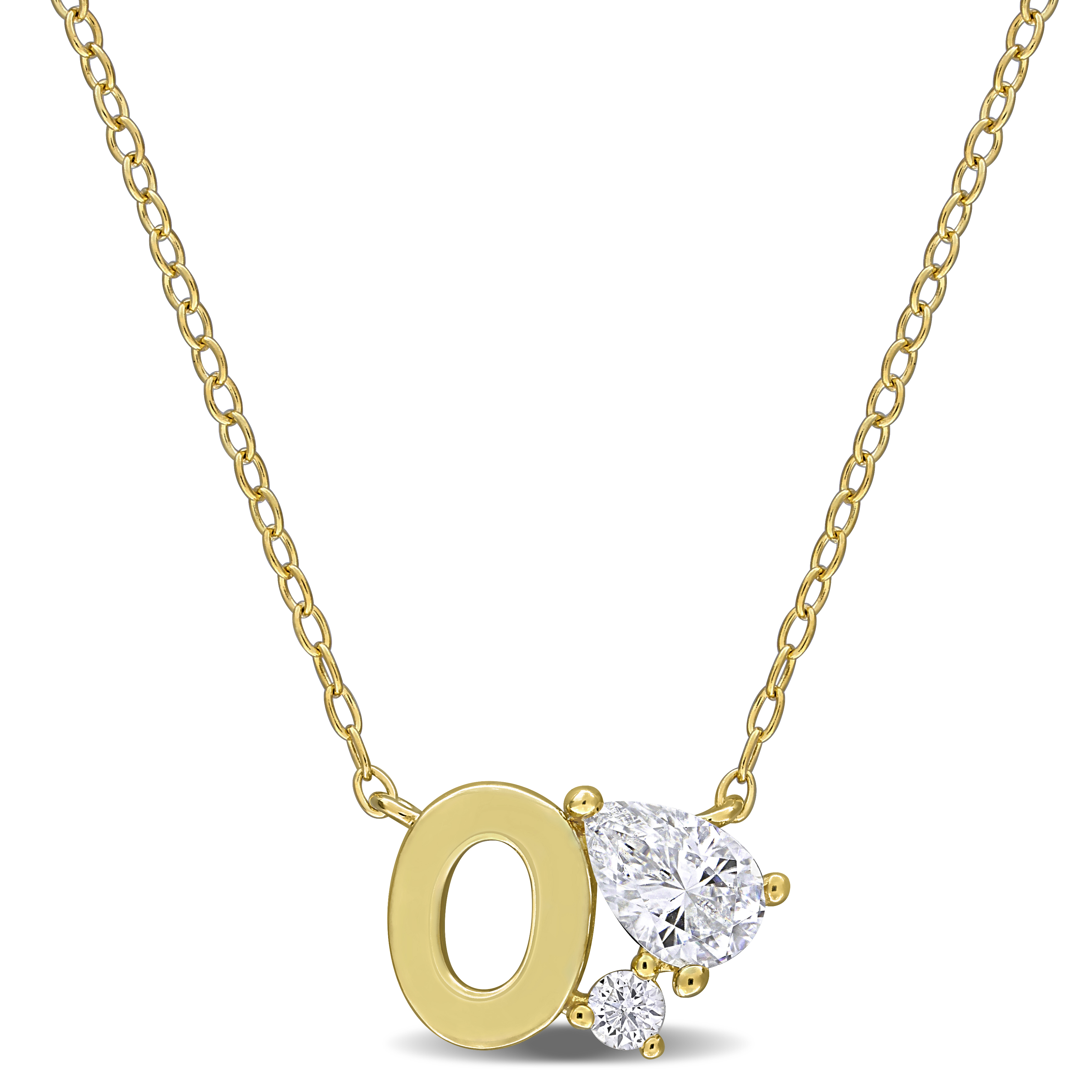 3/4ct TGW Created White Sapphire "O" Initial Necklace in Yellow Plated Sterling Silver - 17 in