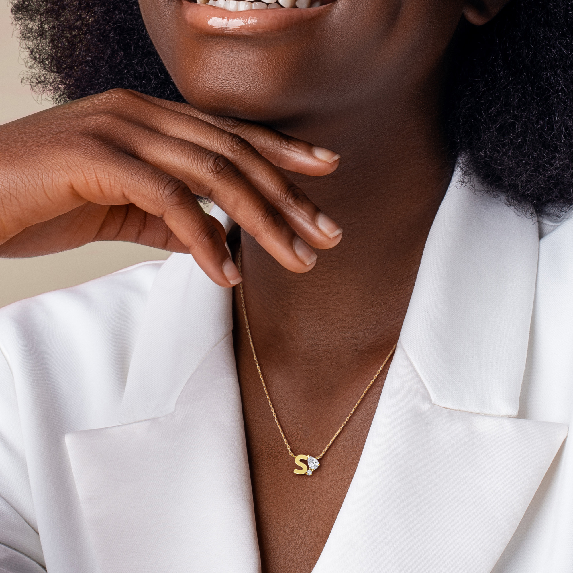 3/4ct TGW Created White Sapphire S Initial Necklace in Yellow Plated Sterling Silver - 17 in