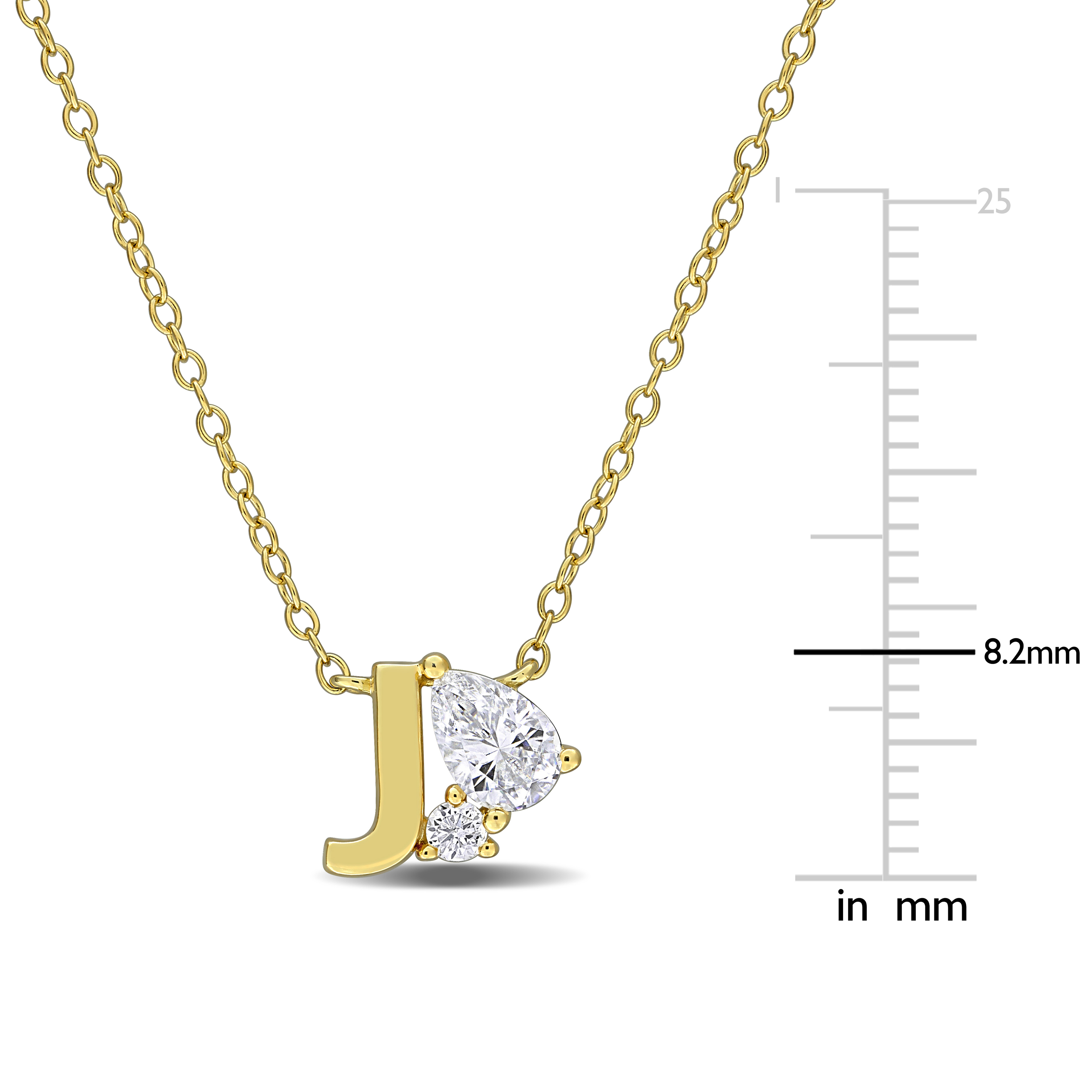 3/4ct TGW Created White Sapphire J Initial Necklace in Yellow Plated Sterling Silver - 17 in