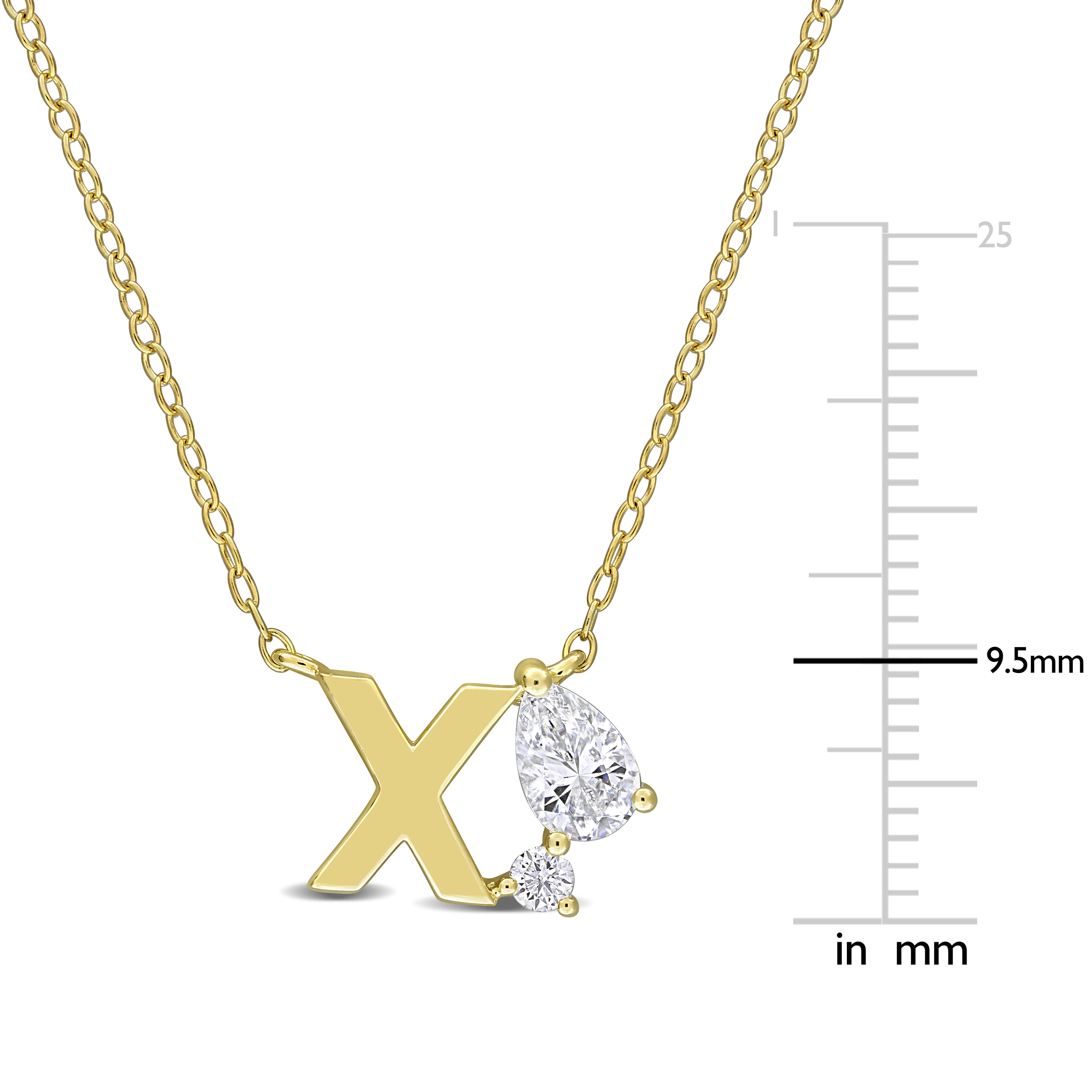 3/4ct TGW Created White Sapphire X Initial Necklace in Yellow Plated Sterling Silver - 17 in