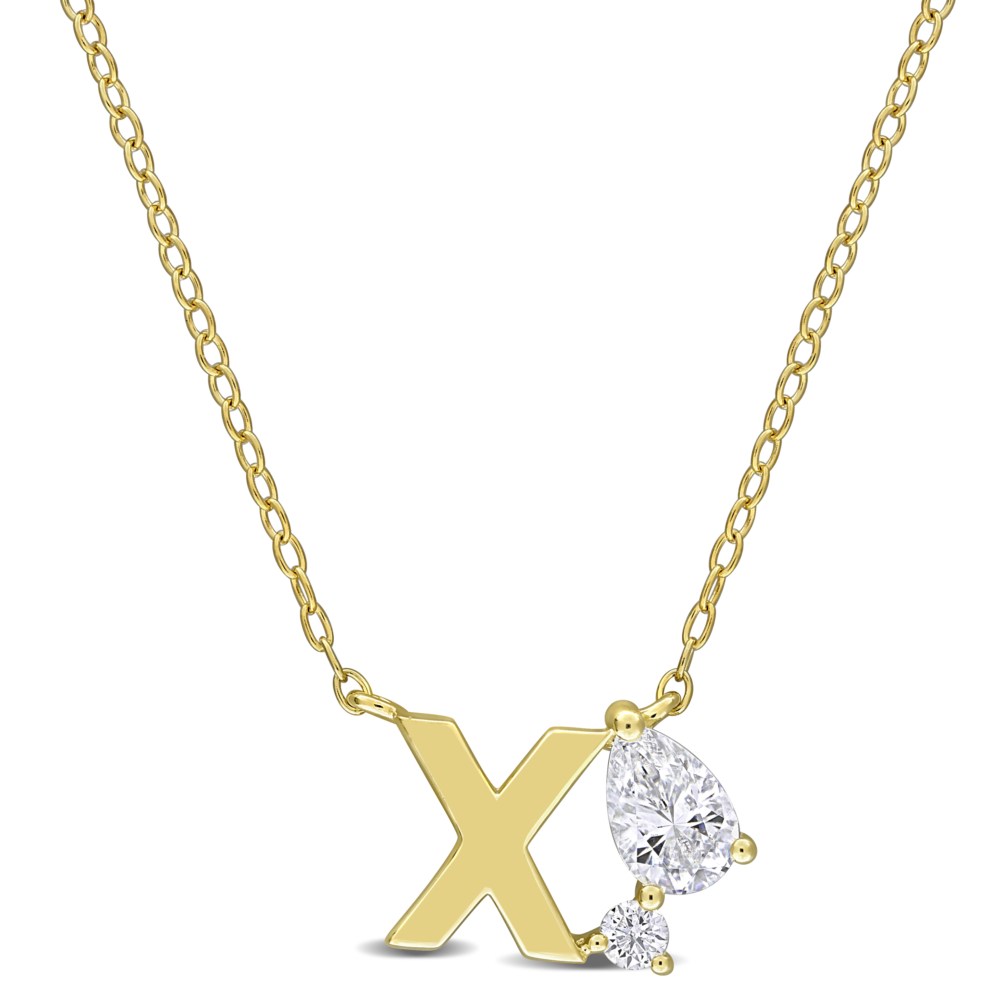3/4ct TGW Created White Sapphire "X" Initial Necklace in Yellow Plated Sterling Silver - 17 in