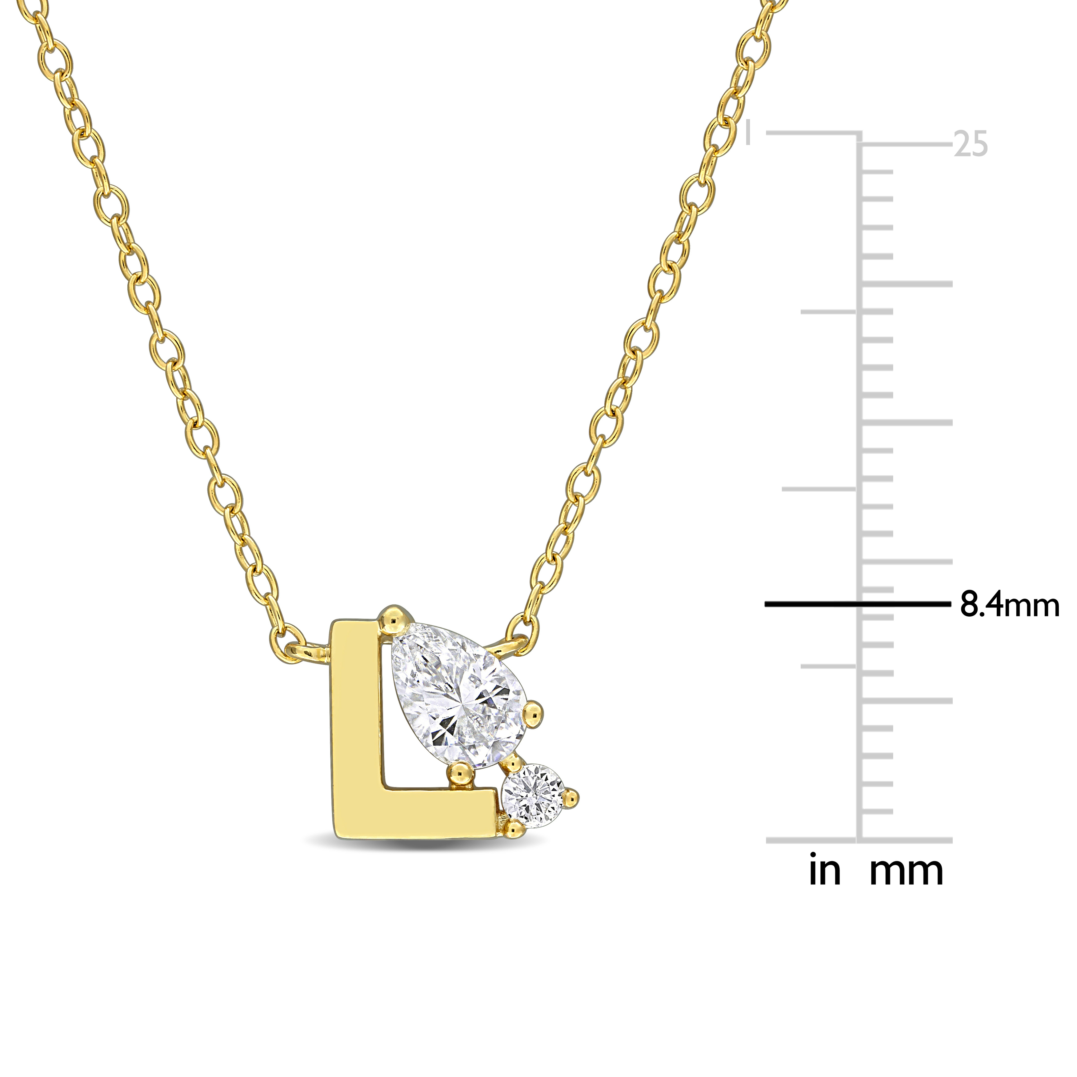 3/4ct TGW Created White Sapphire L Initial Necklace in Yellow Plated Sterling Silver - 17 in