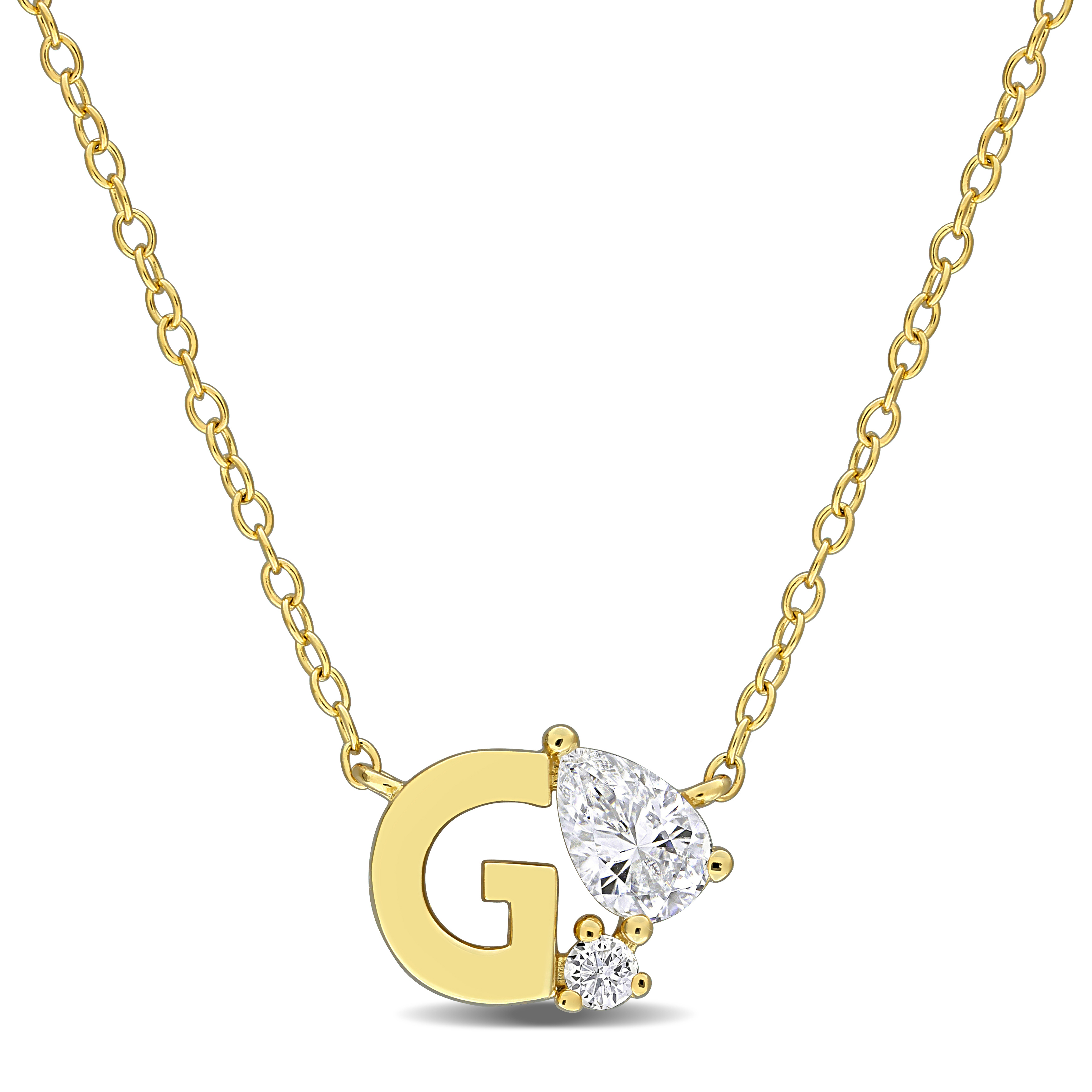 3/4ct TGW Created White Sapphire G Initial Necklace in Yellow Plated Sterling Silver - 17 in