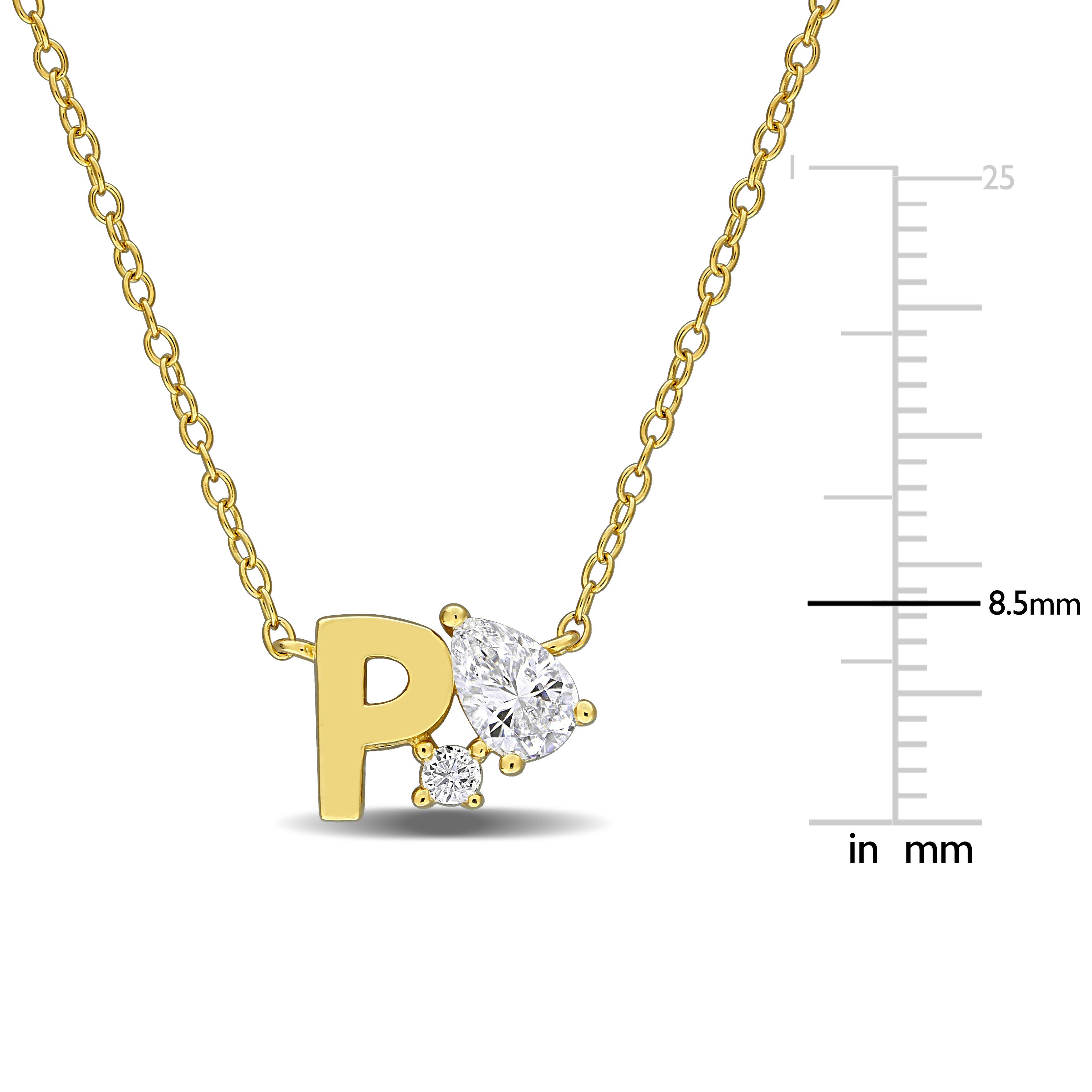 3/4ct TGW Created White Sapphire P Initial Necklace in Yellow Plated Sterling Silver - 17 in