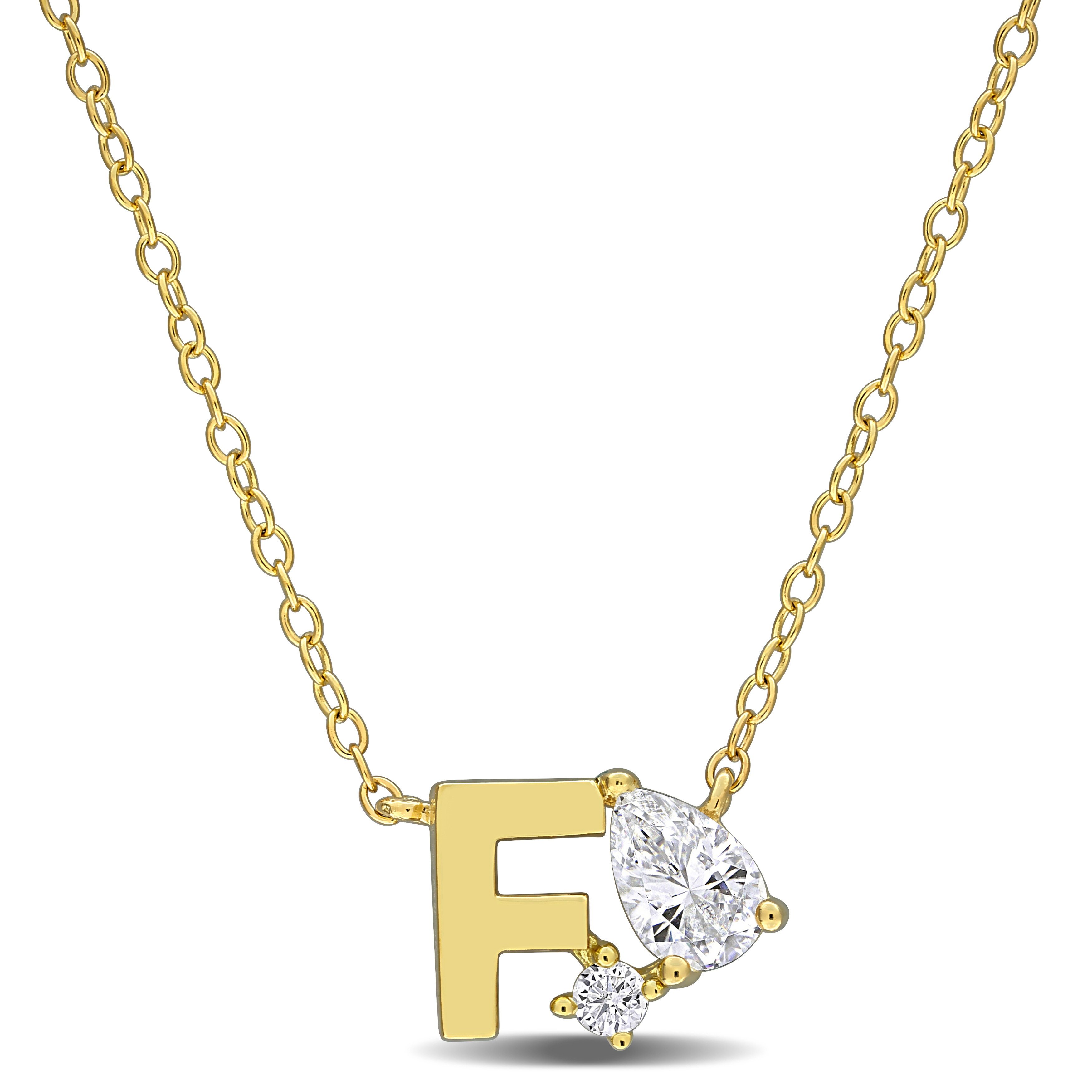 3/4ct TGW Created White Sapphire F Initial Necklace in Yellow Plated Sterling Silver - 17 in