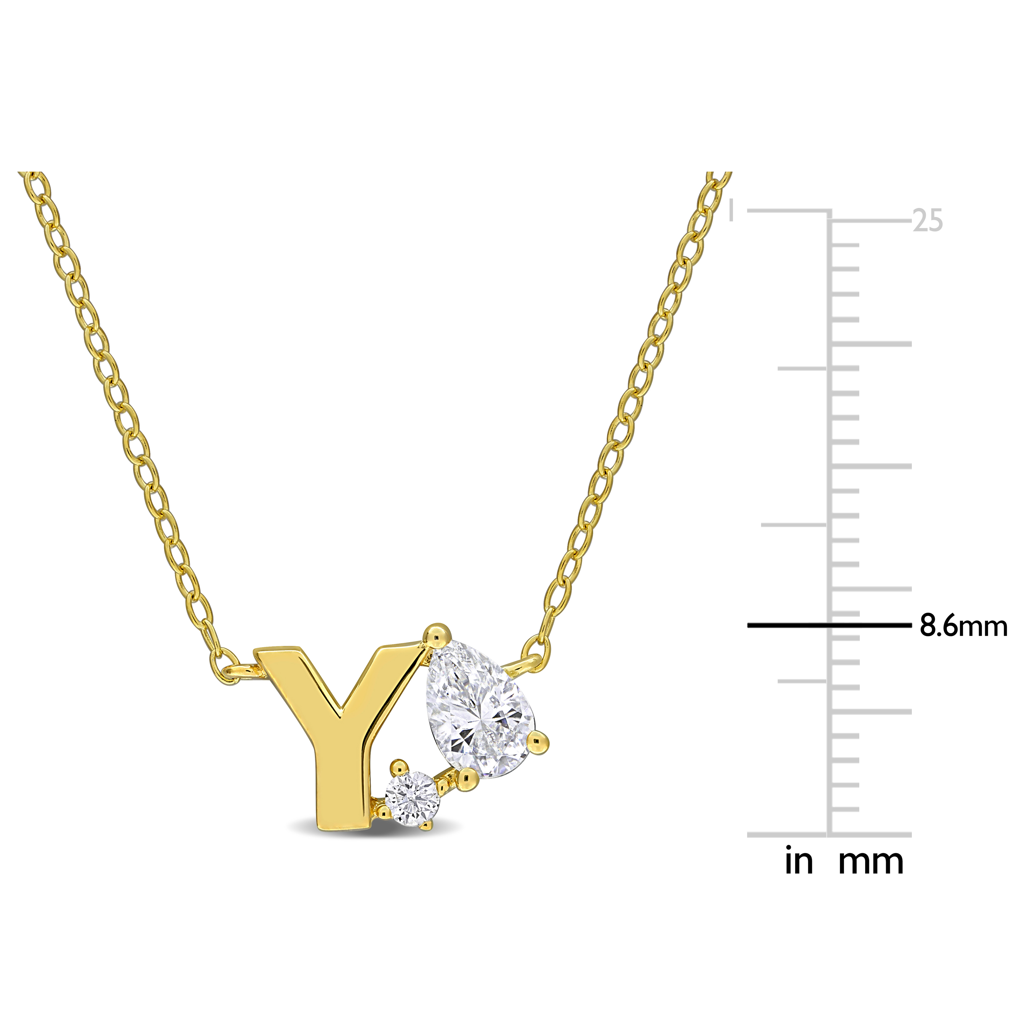 3/4ct TGW Created White Sapphire Y Initial Necklace in Yellow Plated Sterling Silver - 17 in