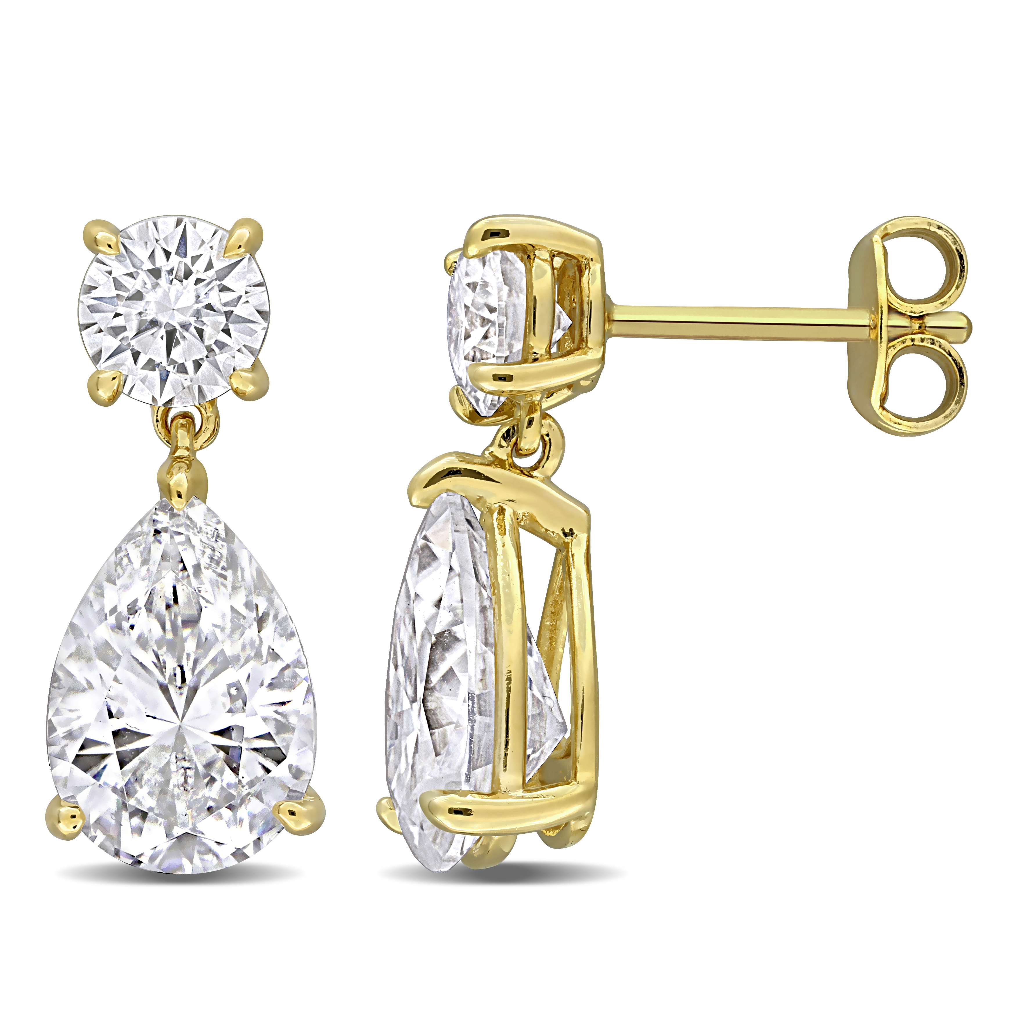 4 7/8ct DEW Created Moissanite Drop Earrings in Yellow Plated Sterling Silver