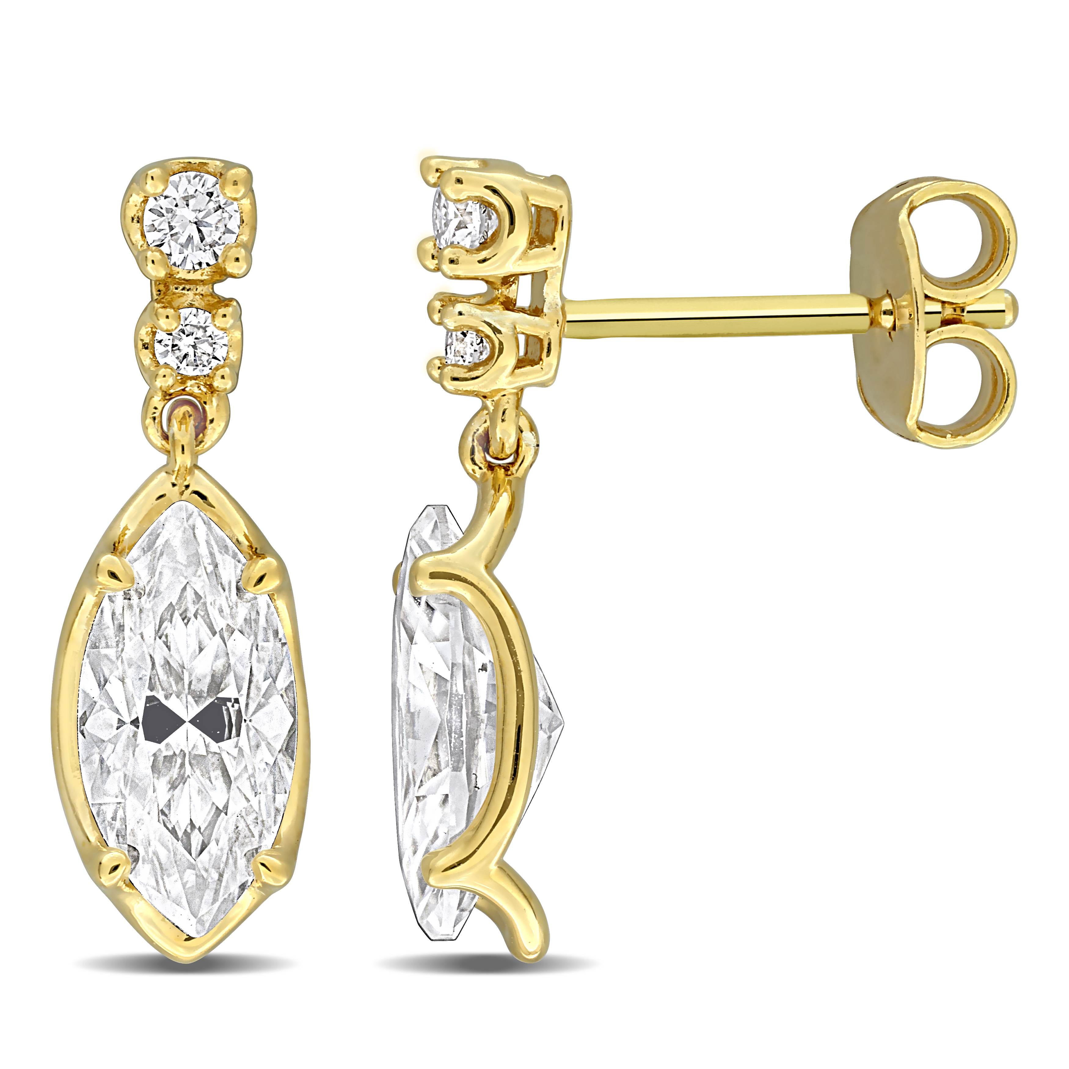 1.59ct DEW Created Moissanite Drop Earrings in Yellow Plated Sterling Silver