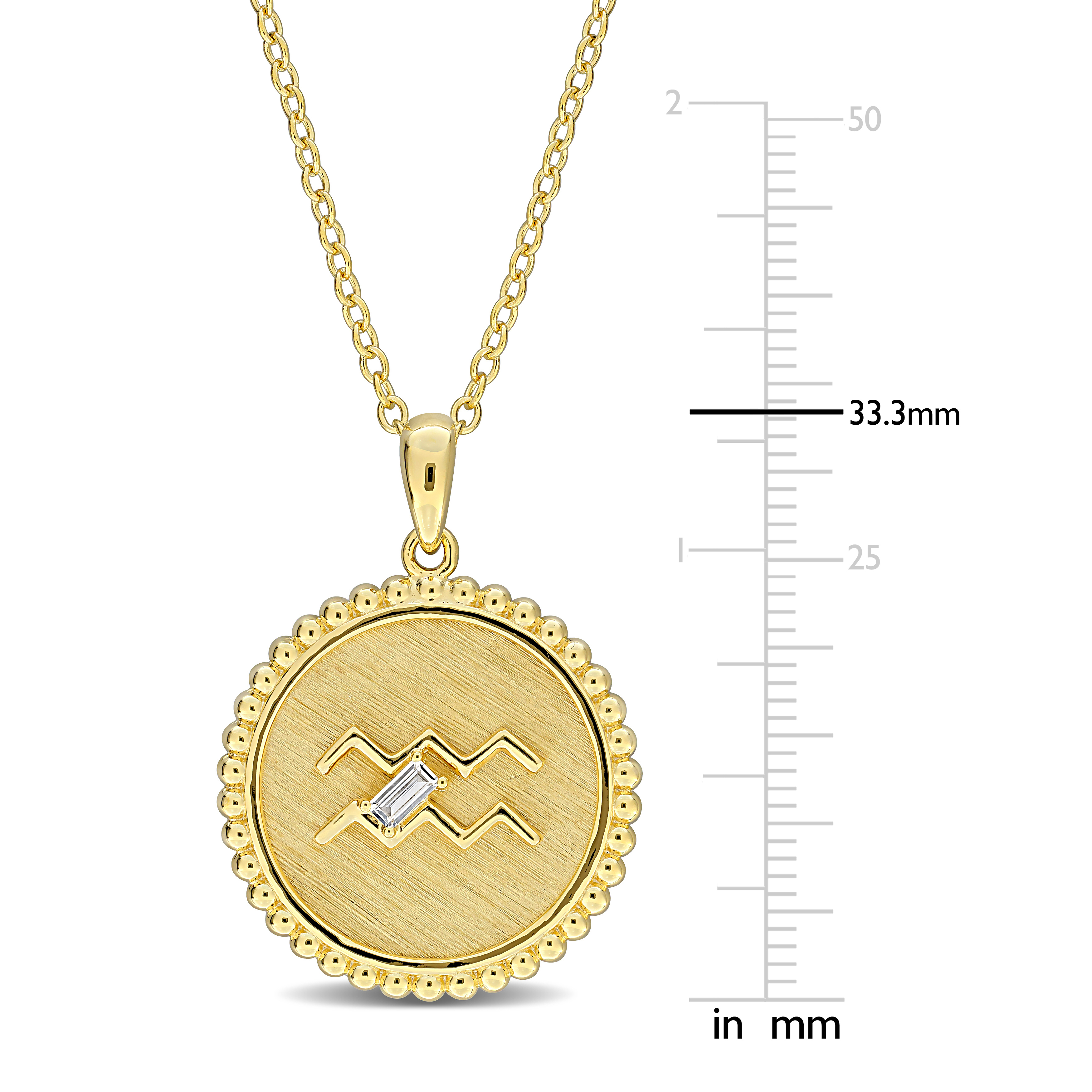 1/6ct TGW Created White Sapphire Aquarius Zodiac Sign Pendant with Chain in Yellow Plated Sterling Silver - 18 in