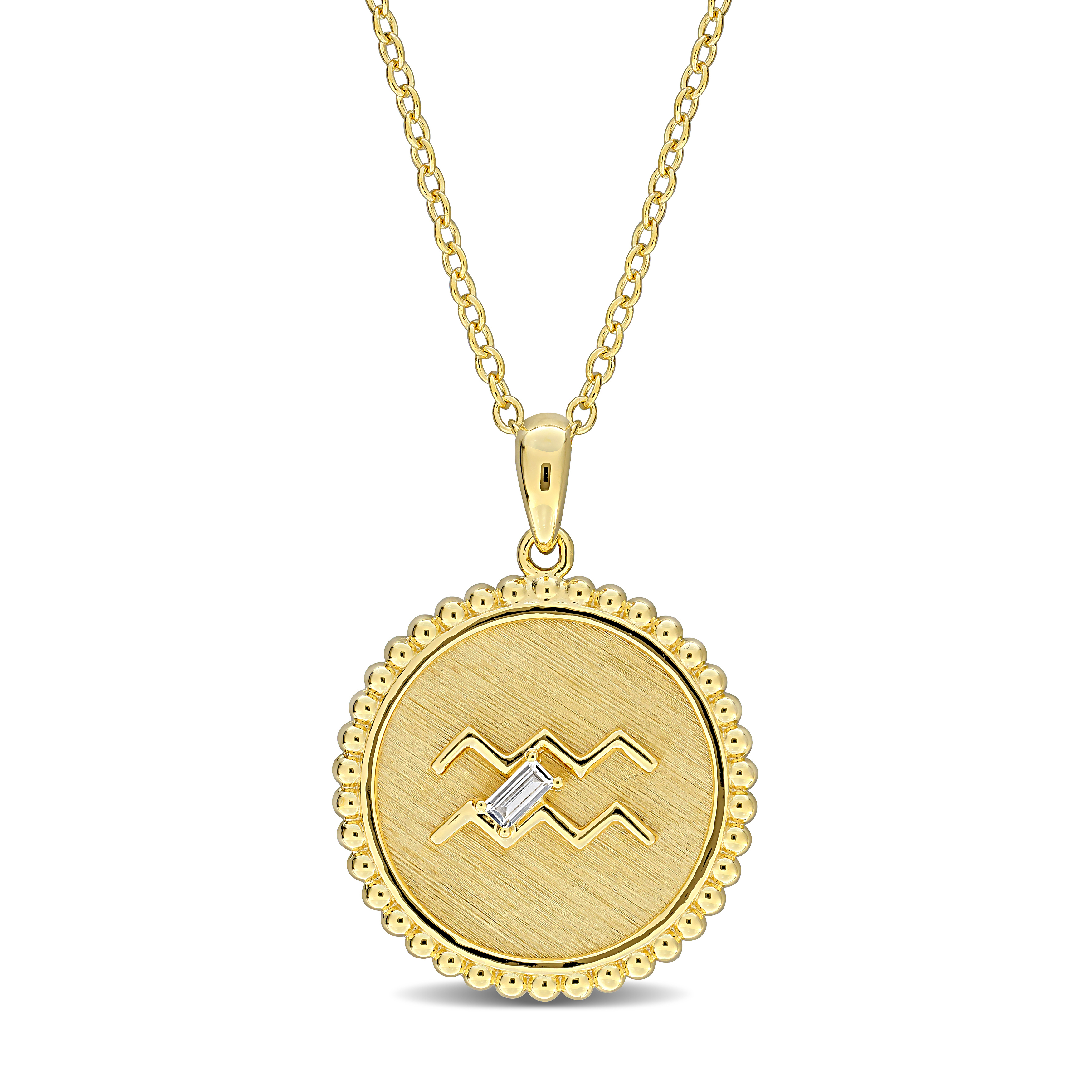 1/6ct TGW Created White Sapphire Aquarius Zodiac Sign Pendant with Chain in Yellow Plated Sterling Silver - 18 in