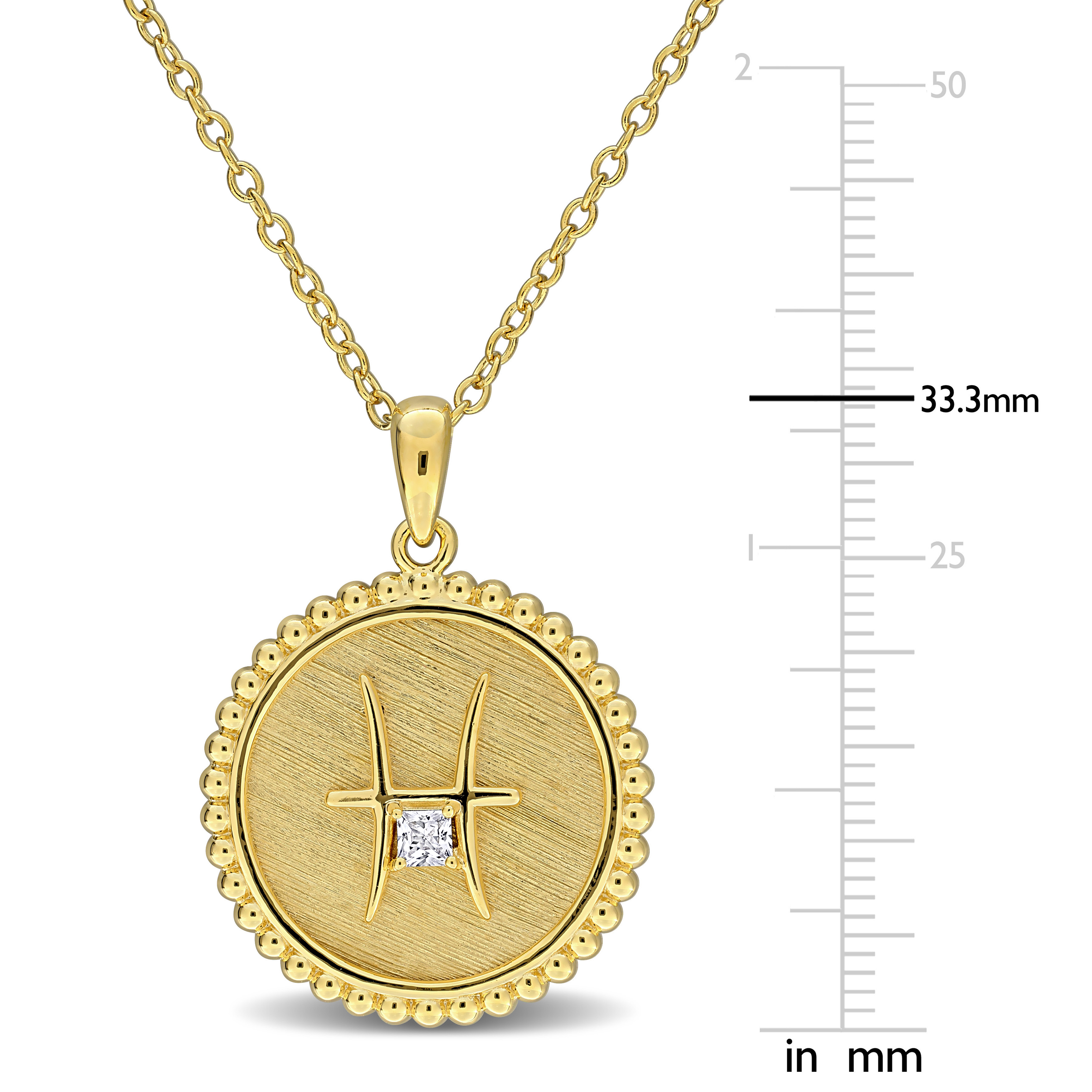1/6ct TGW Created White Sapphire Pisces Zodiac Sign Pendant with Chain in Yellow Plated Sterling Silver - 18 in