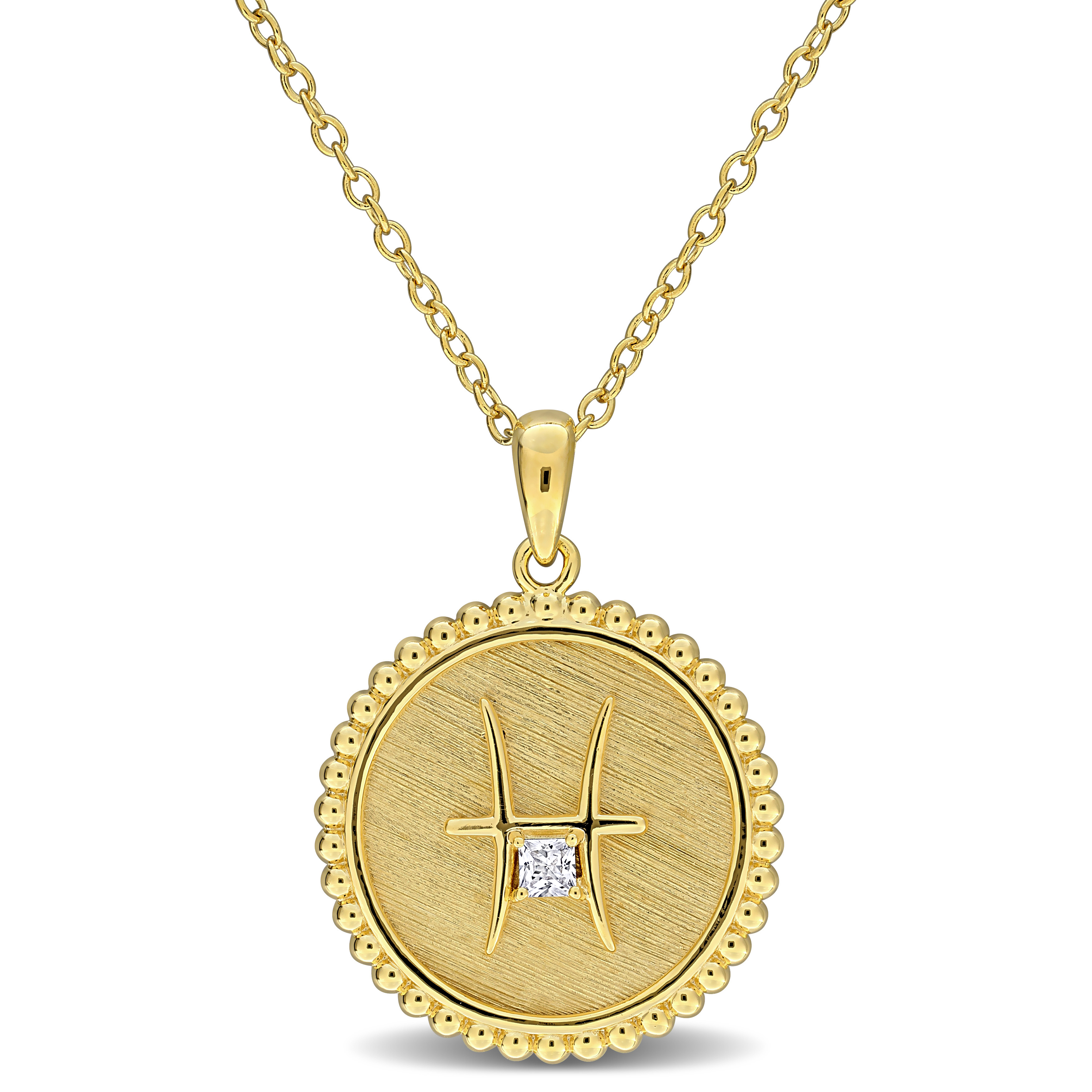 1/6ct TGW Created White Sapphire Pisces Zodiac Sign Pendant with Chain in Yellow Plated Sterling Silver - 18 in