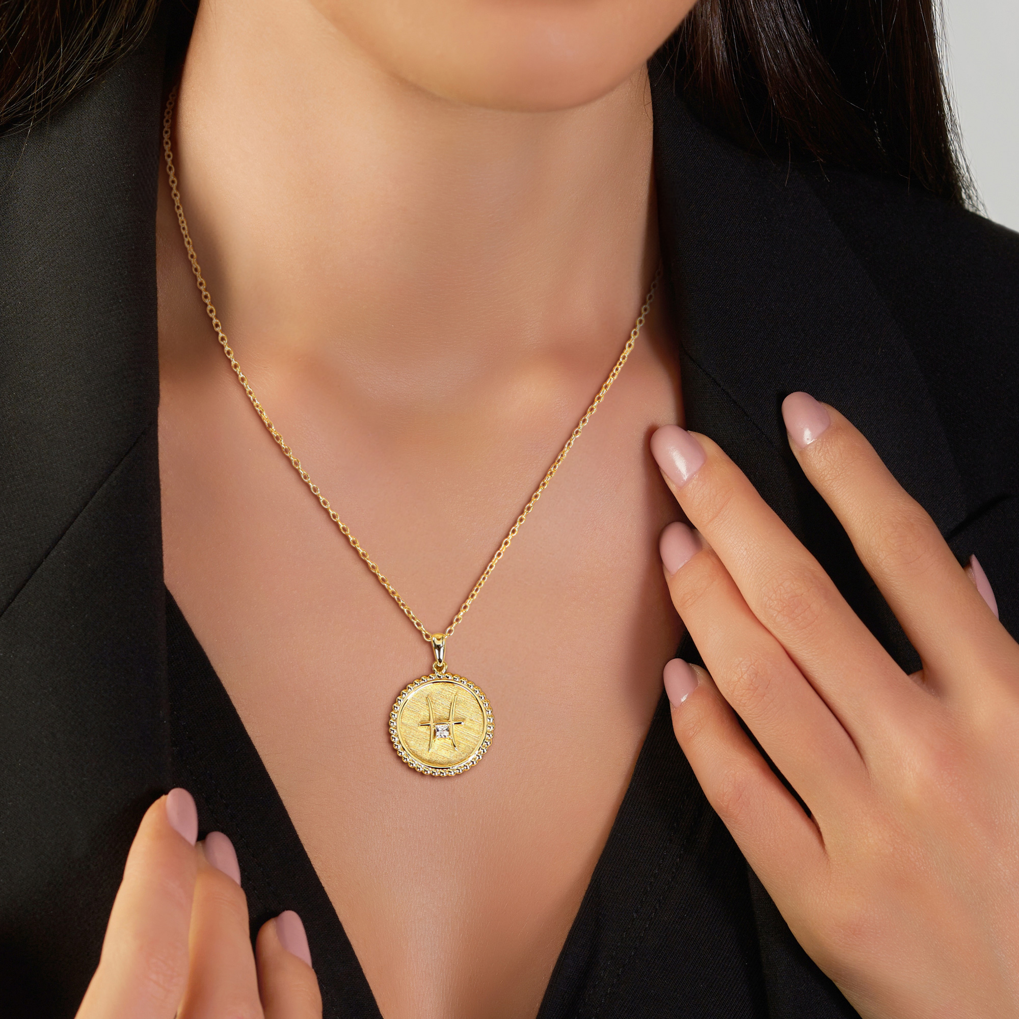1/6ct TGW Created White Sapphire Pisces Zodiac Sign Pendant with Chain in Yellow Plated Sterling Silver - 18 in