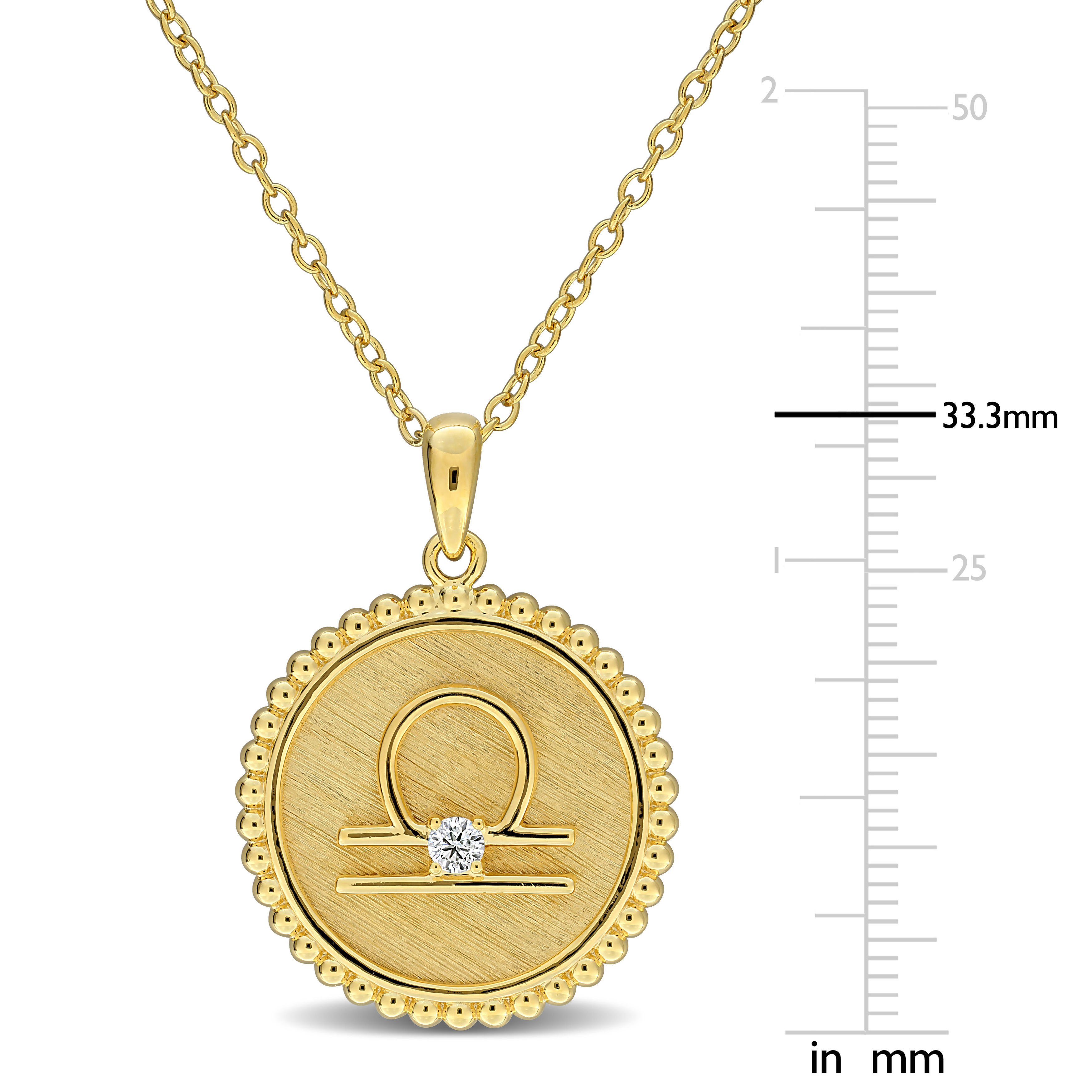1/6ct TGW Created White Sapphire Libra Zodiac Sign Pendant with Chain in Yellow Plated Sterling Silver - 18 in