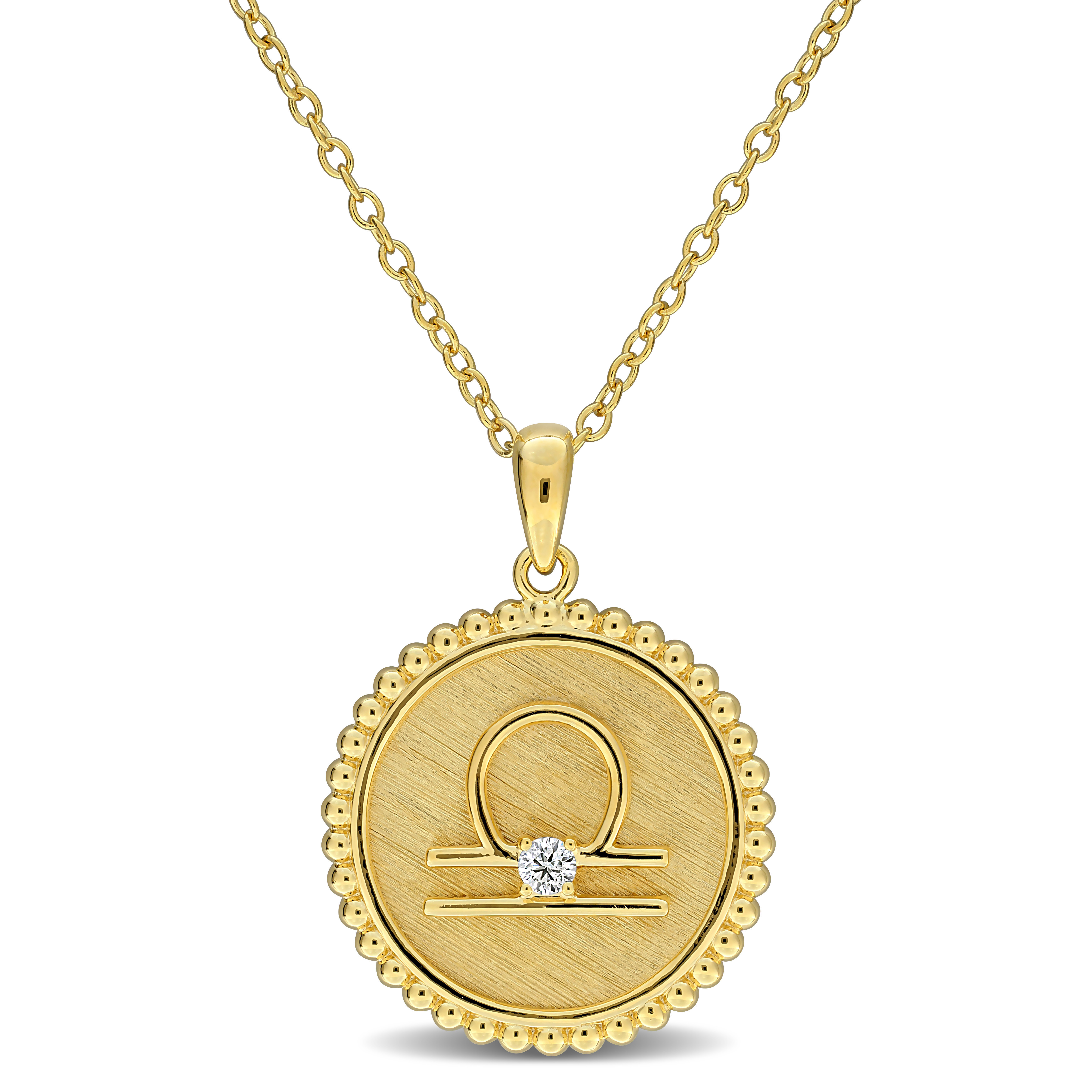 1/6ct TGW Created White Sapphire Libra Zodiac Sign Pendant with Chain in Yellow Plated Sterling Silver - 18 in