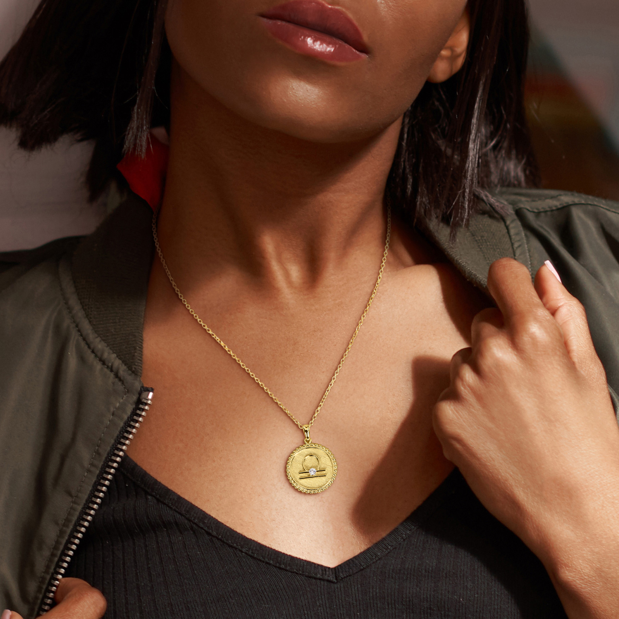 1/6ct TGW Created White Sapphire Libra Zodiac Sign Pendant with Chain in Yellow Plated Sterling Silver - 18 in