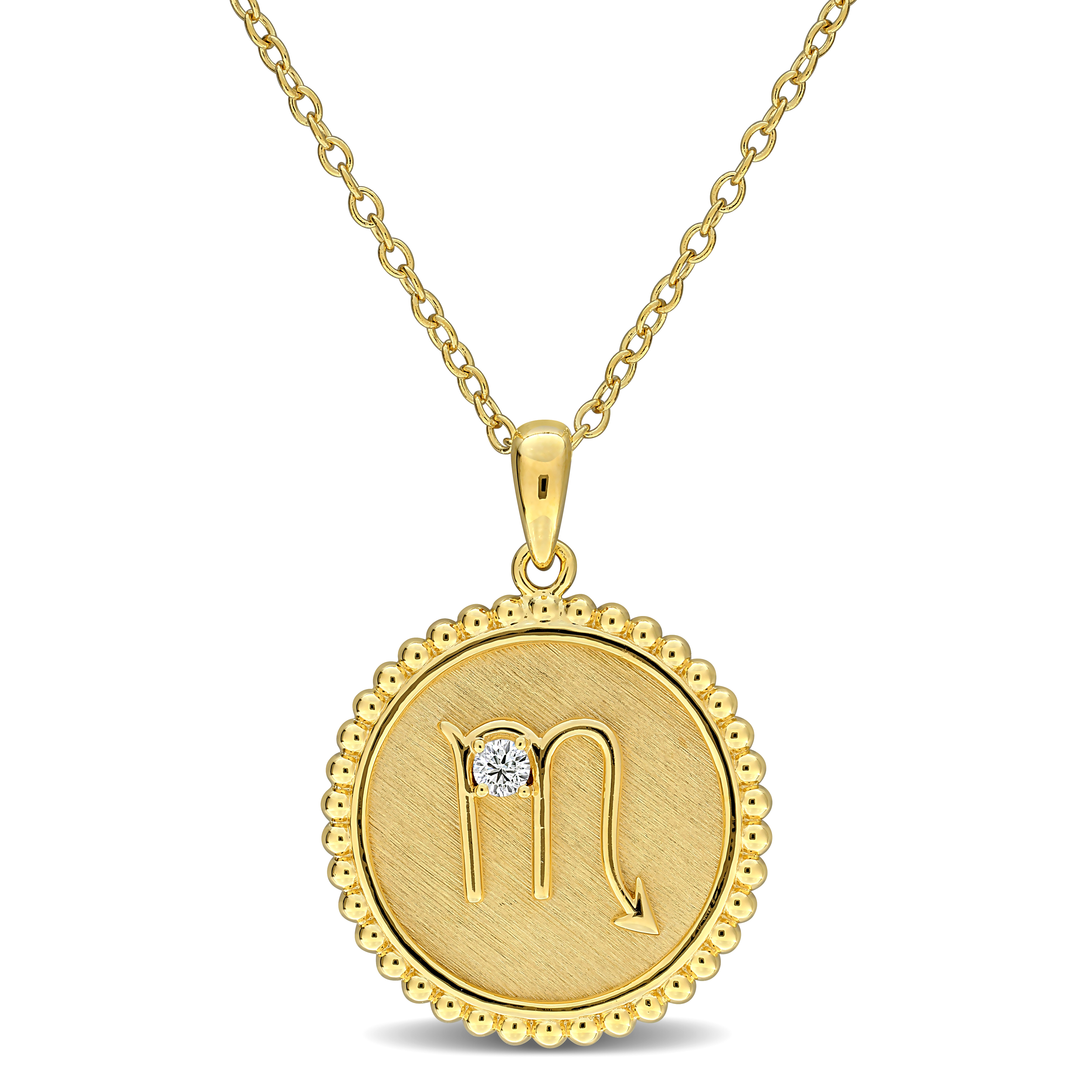 1/6ct TGW Created White Sapphire Scorpio Zodiac Sign Pendant with Chain in Yellow Plated Sterling Silver - 18 in