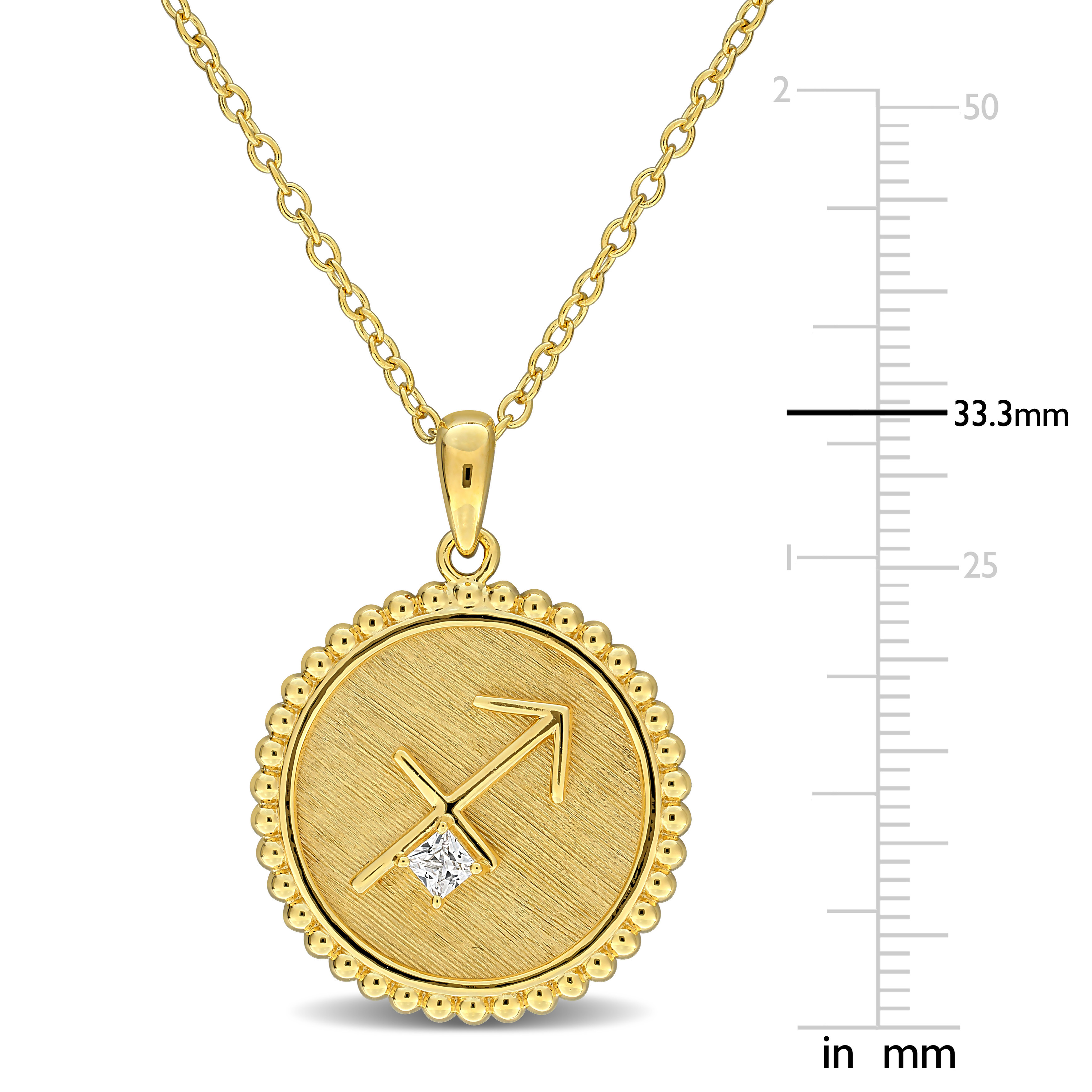 1/6ct TGW Created White Sapphire Sagittarius Zodiac Sign Pendant with Chain in Yellow Plated Sterling Silver - 18 in