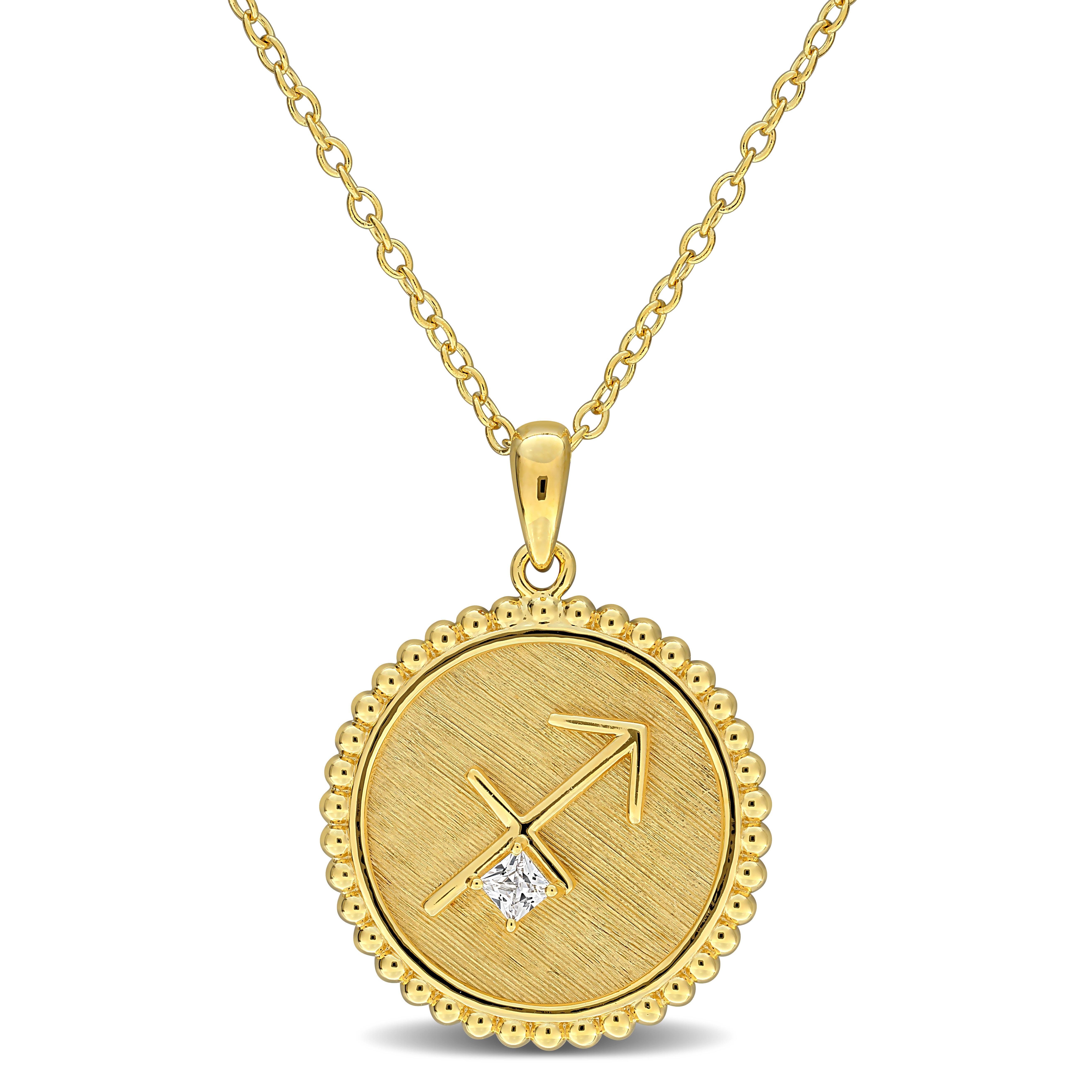 1/6ct TGW Created White Sapphire Sagittarius Zodiac Sign Pendant with Chain in Yellow Plated Sterling Silver - 18 in