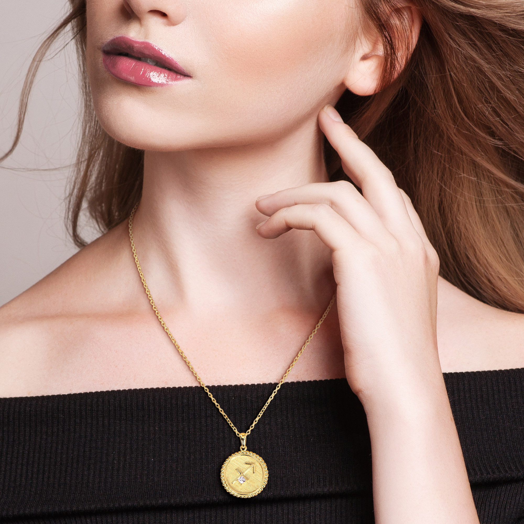 1/6ct TGW Created White Sapphire Sagittarius Zodiac Sign Pendant with Chain in Yellow Plated Sterling Silver - 18 in