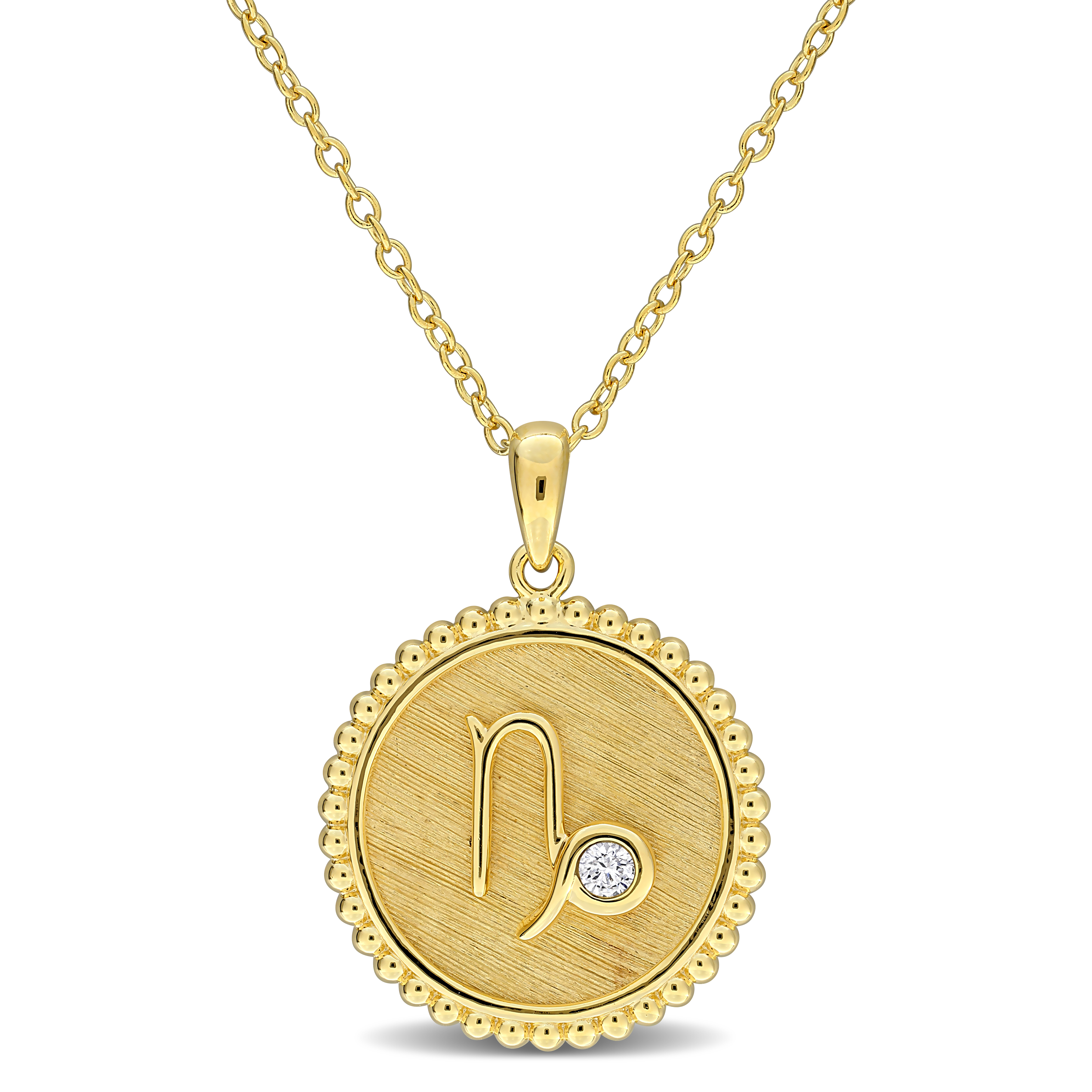 1/6ct TGW Created White Sapphire Capricorn Zodiac Sign Pendant with Chain in Yellow Plated Sterling Silver - 18 in