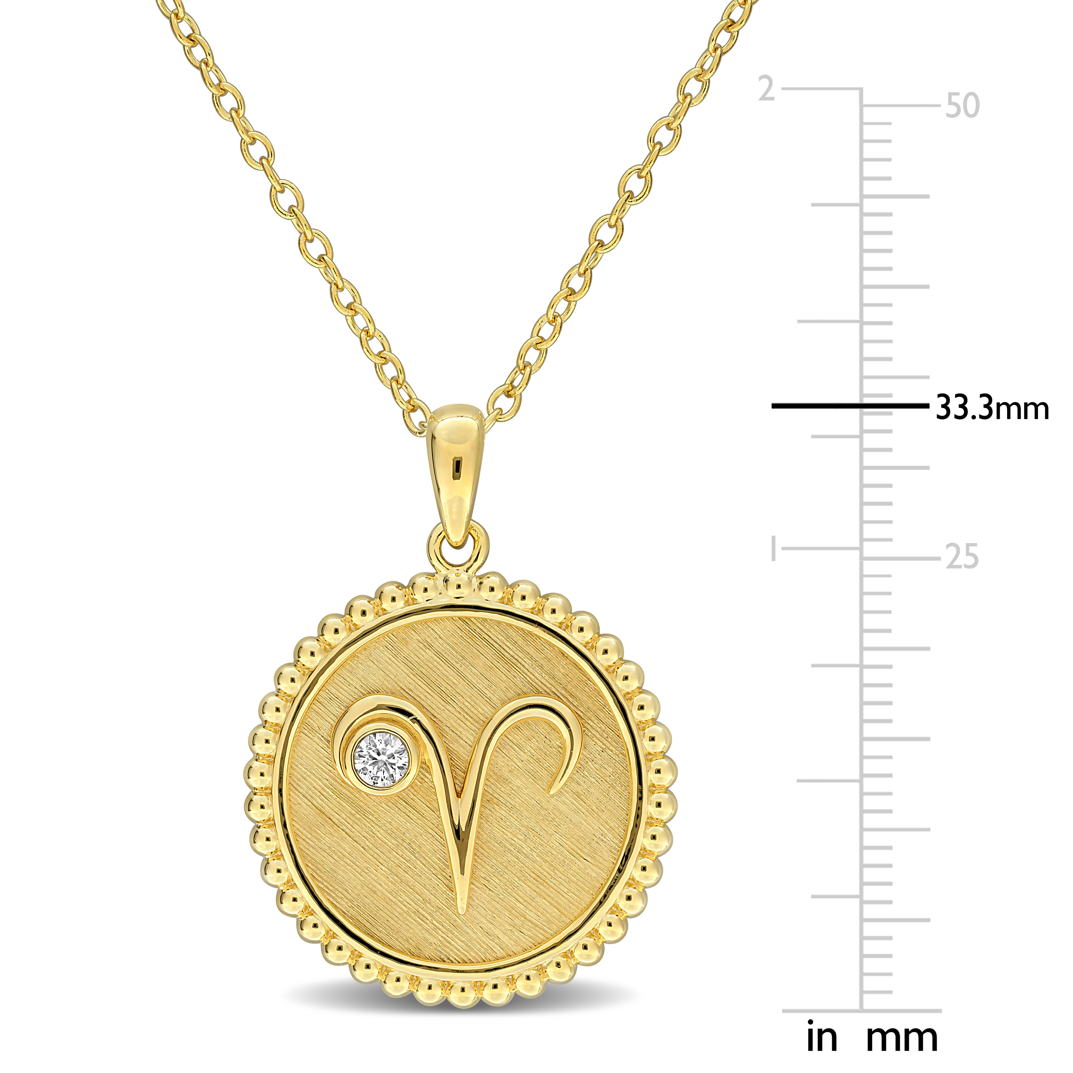1/6ct TGW Created White Sapphire Aries Zodiac Sign Pendant with Chain in Yellow Plated Sterling Silver - 18 in