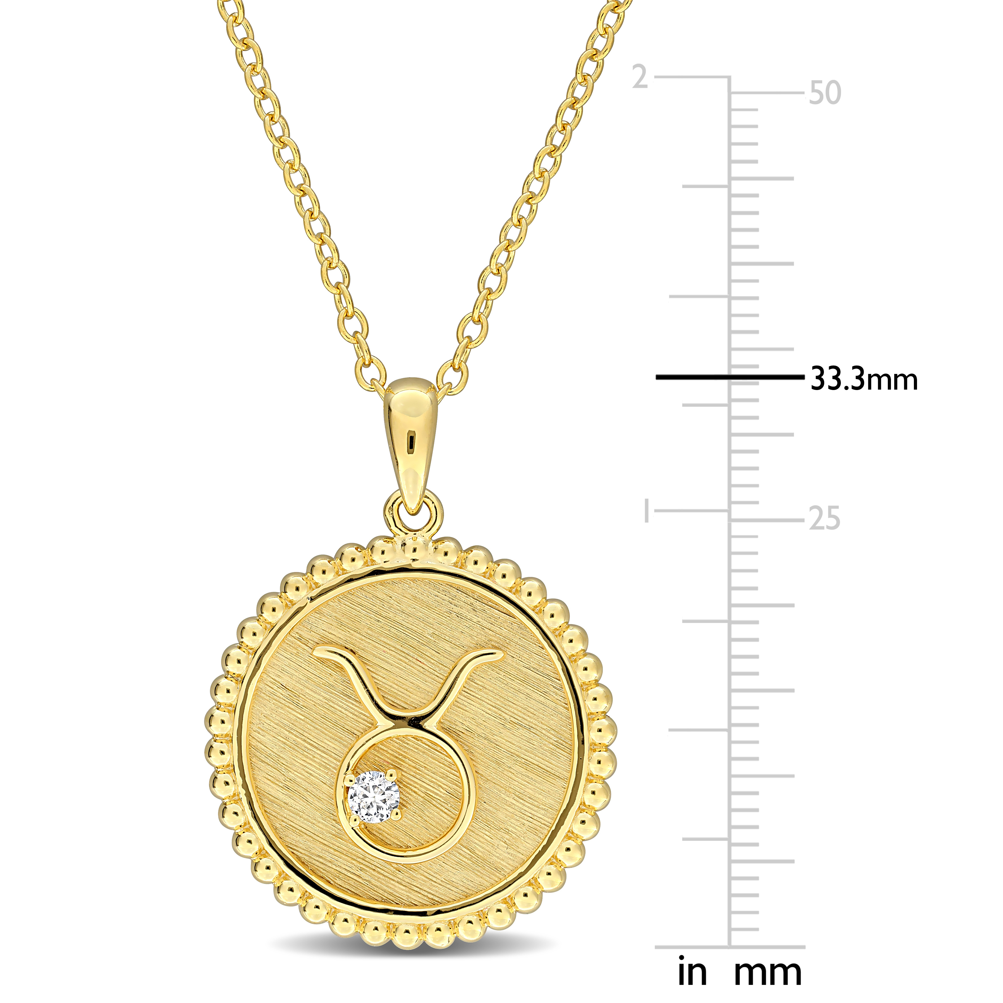 1/6ct TGW Created White Sapphire Taurus Zodiac Sign Pendant with Chain in Yellow Plated Sterling Silver - 18 in