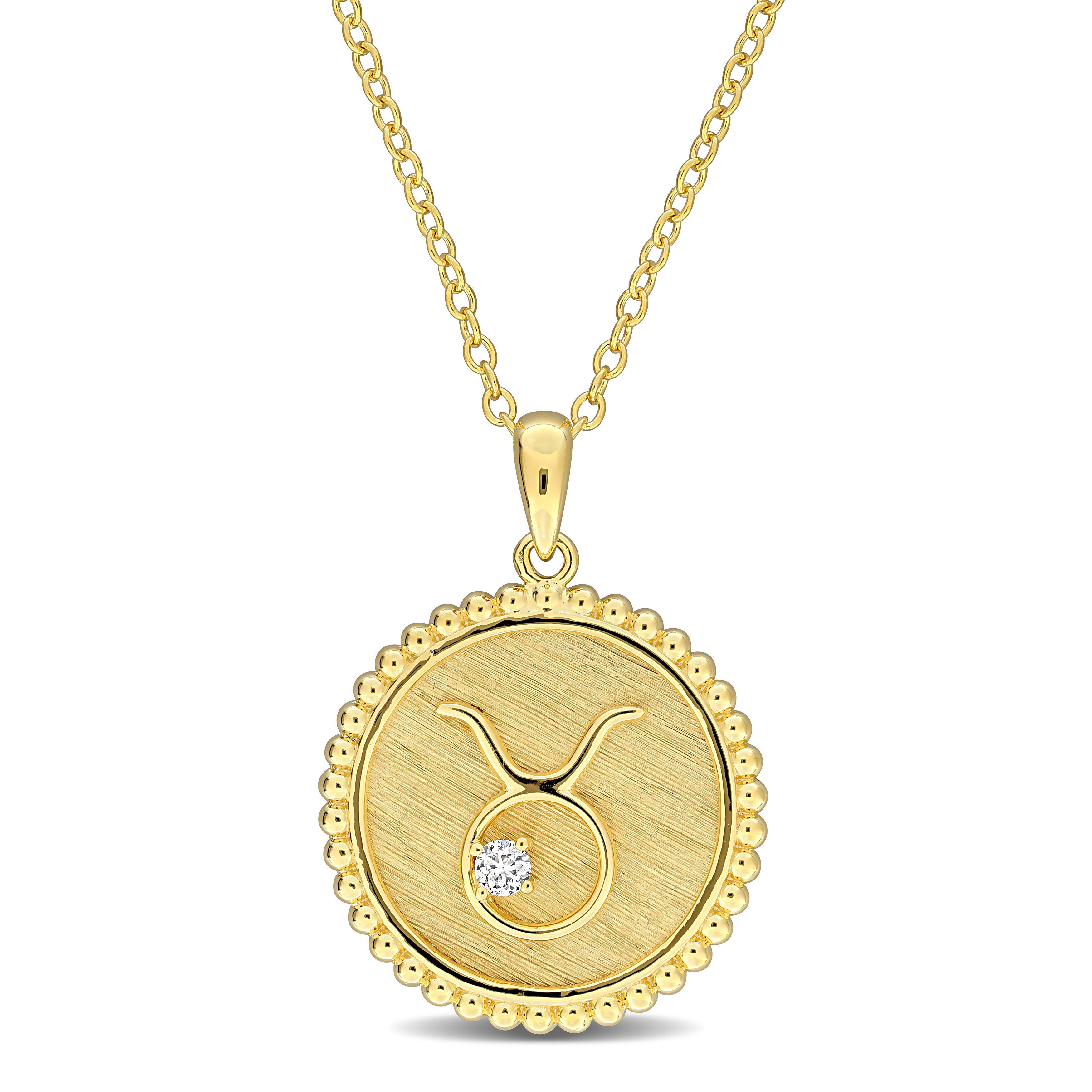 1/6ct TGW Created White Sapphire Taurus Zodiac Sign Pendant with Chain in Yellow Plated Sterling Silver - 18 in