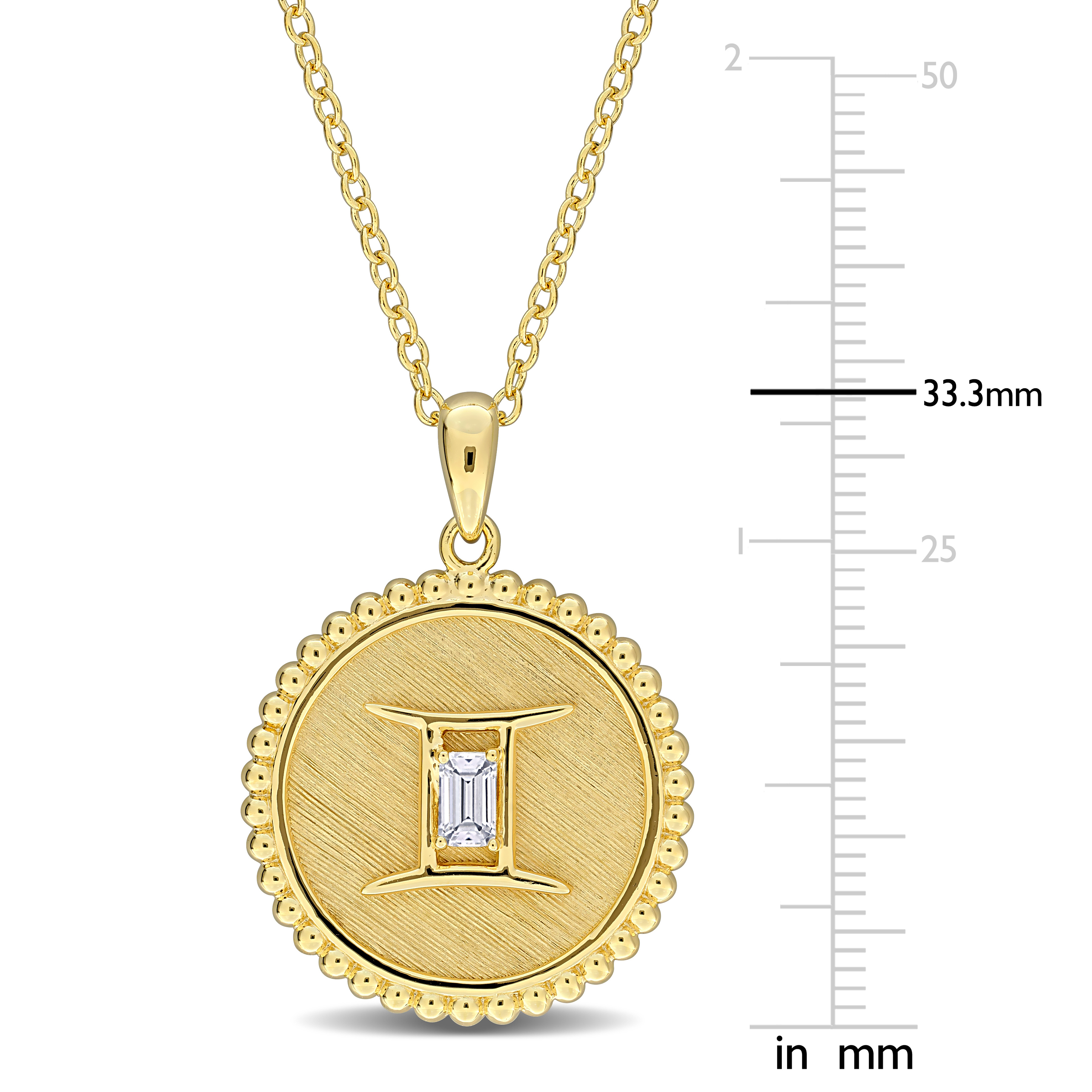 1/6ct TGW Created White Sapphire Gemini Zodiac Sign Pendant with Chain in Yellow Plated Sterling Silver - 18 in