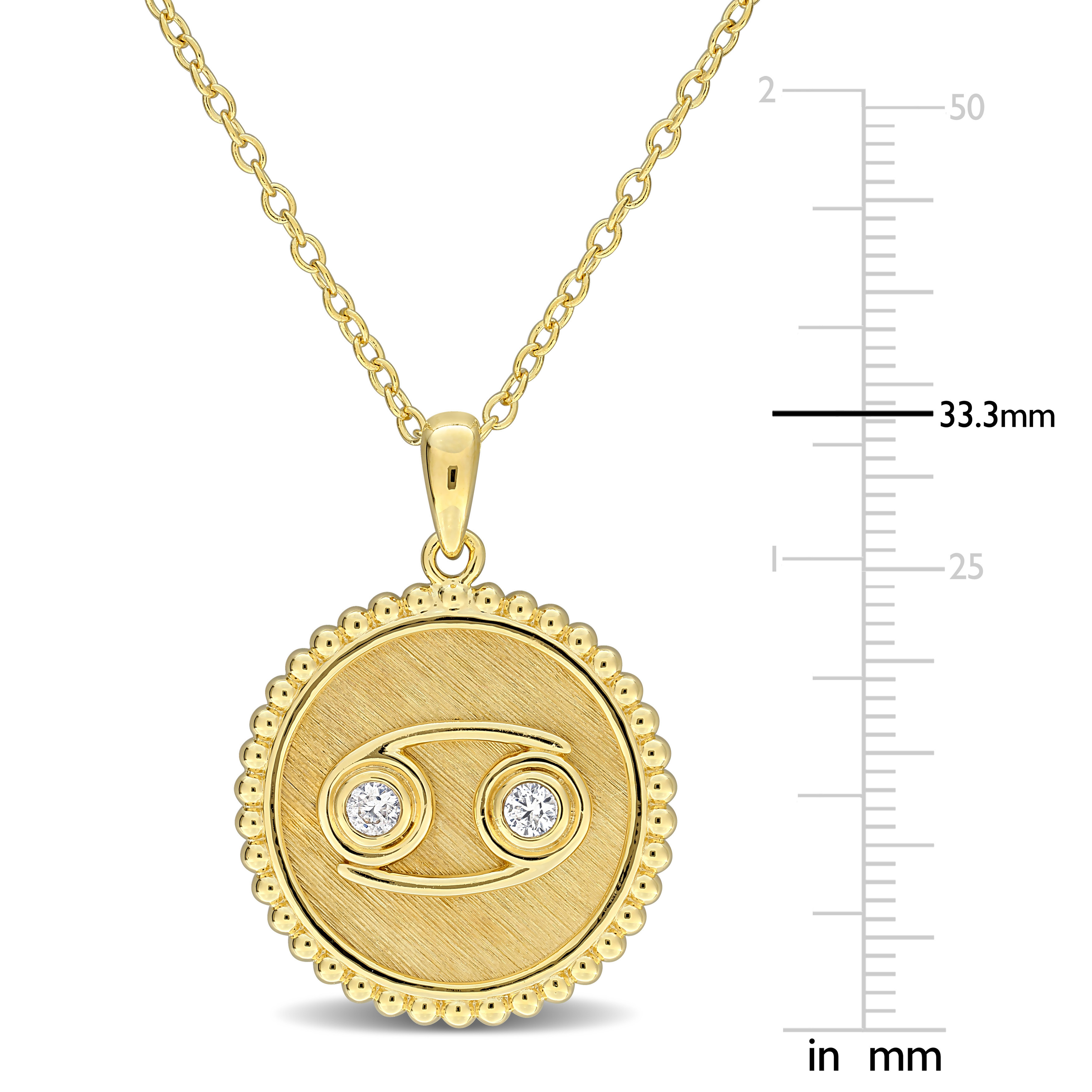 1/3ct TGW Created White Sapphire Cancer Zodiac Sign Pendant with Chain in Yellow Plated Sterling Silver - 18 in