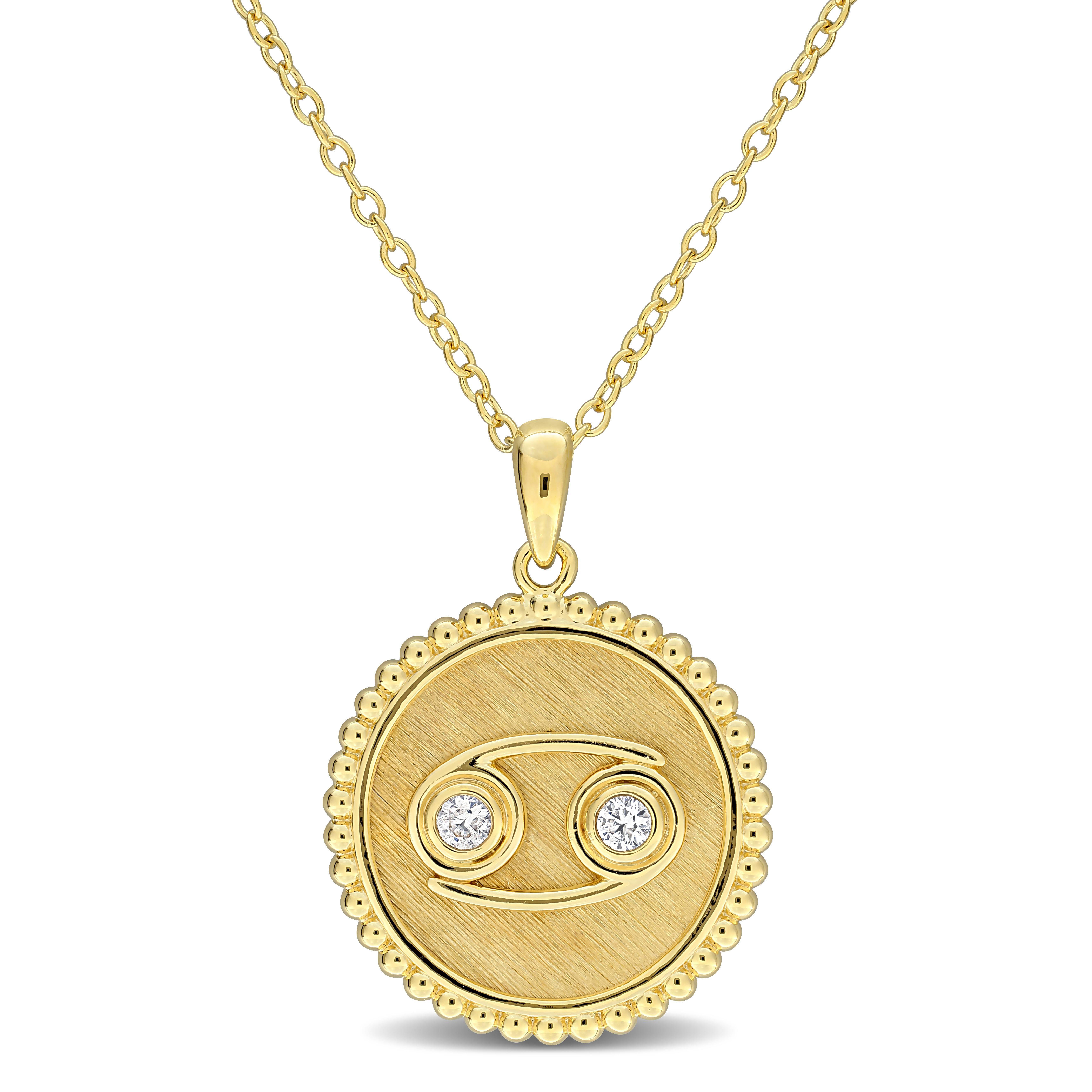1/3ct TGW Created White Sapphire Cancer Zodiac Sign Pendant with Chain in Yellow Plated Sterling Silver - 18 in