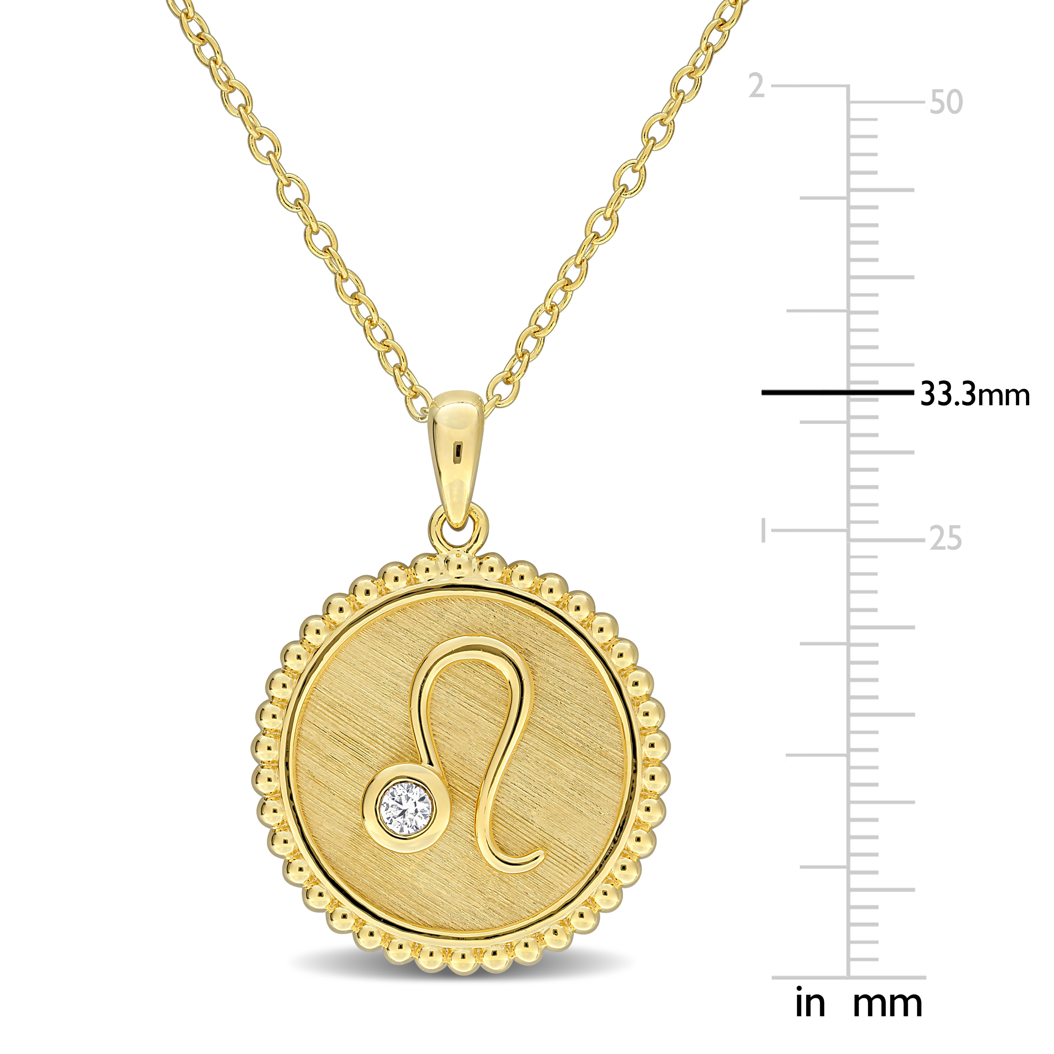 1/6ct TGW Created White Sapphire Leo Zodiac Sign Pendant with Chain in Yellow Plated Sterling Silver - 18 in