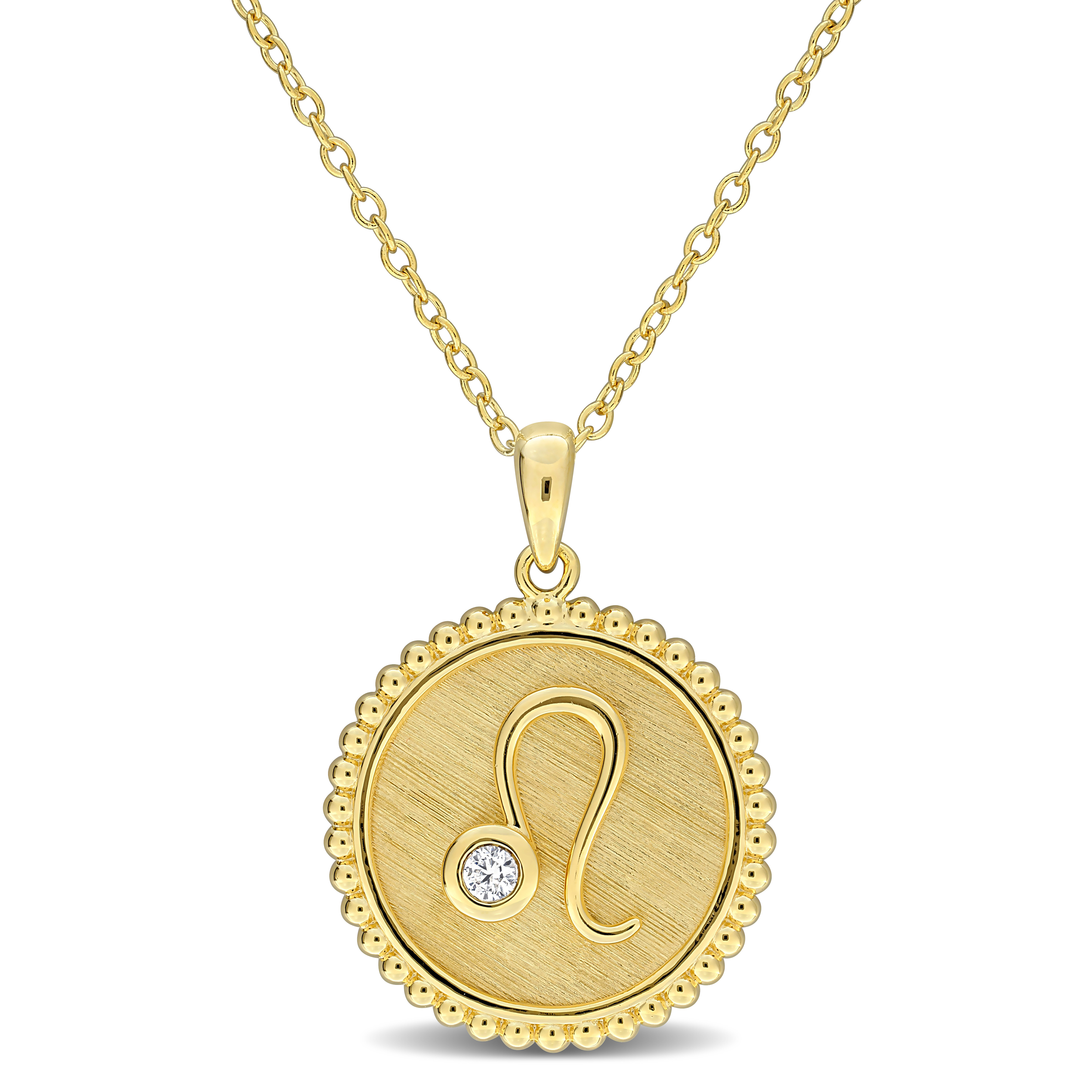 1/6ct TGW Created White Sapphire Leo Zodiac Sign Pendant with Chain in Yellow Plated Sterling Silver - 18 in