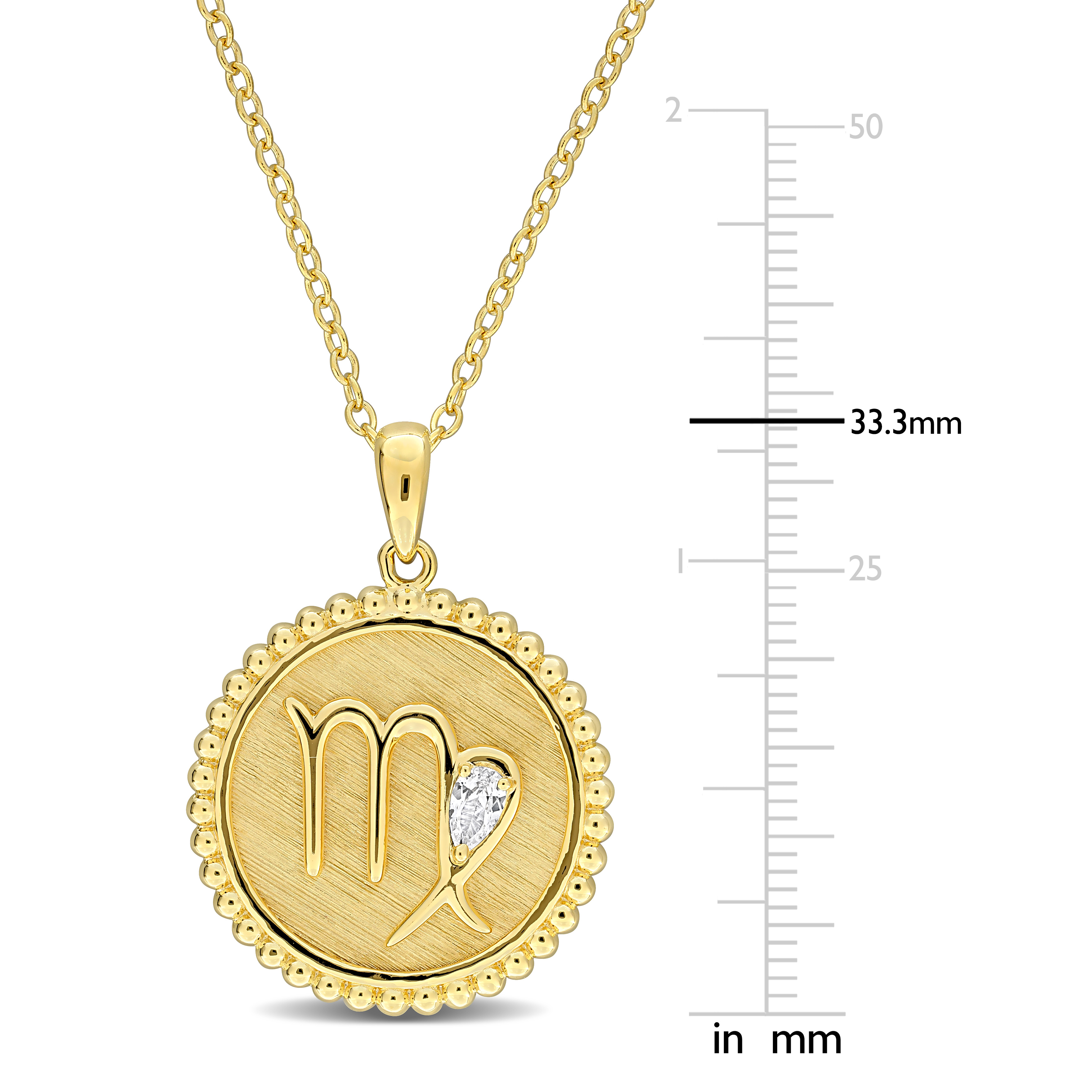 1/3ct TGW Created White Sapphire Virgo Zodiac Sign Pendant with Chain in Yellow Plated Sterling Silver - 18 in