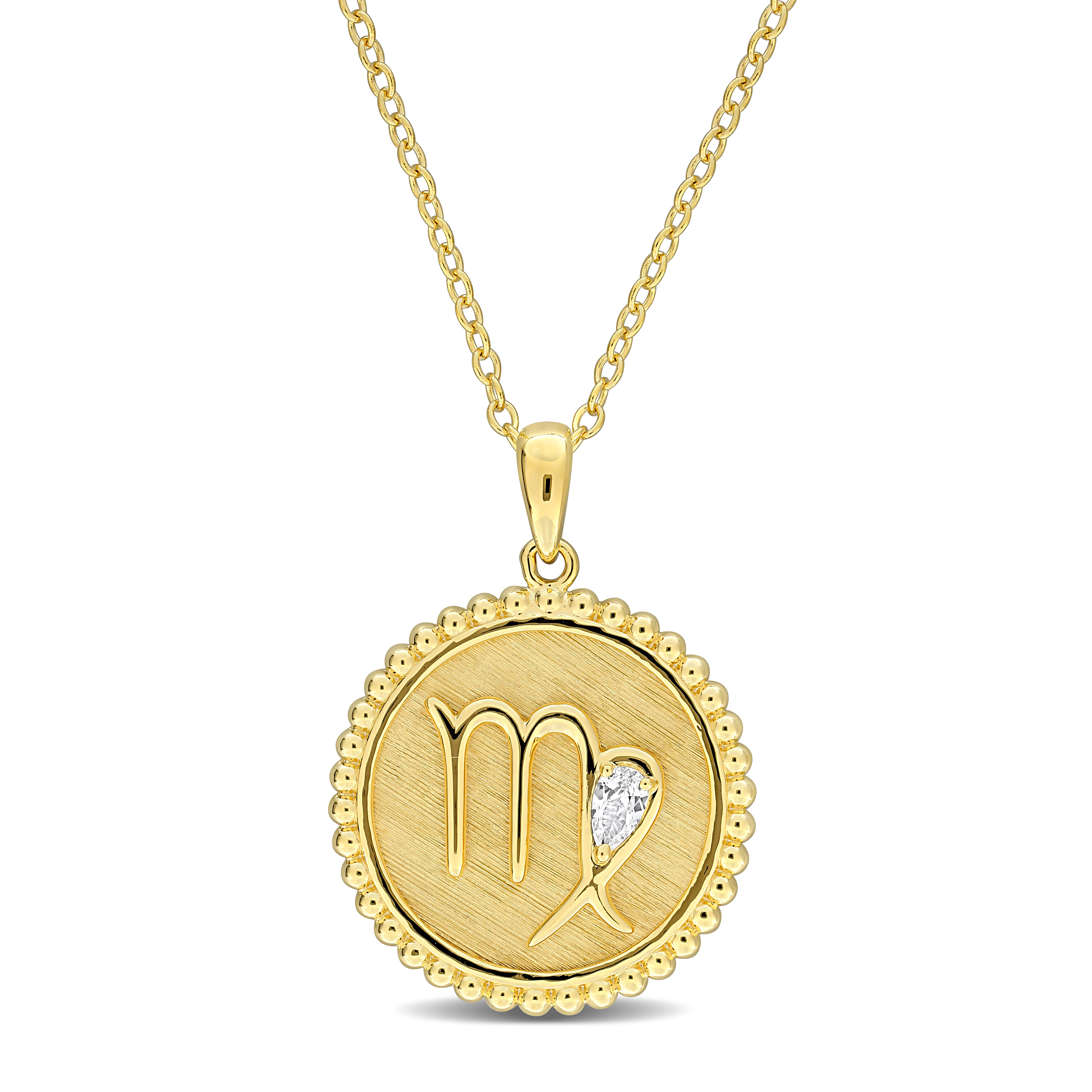 1/3ct TGW Created White Sapphire Virgo Zodiac Sign Pendant with Chain in Yellow Plated Sterling Silver - 18 in