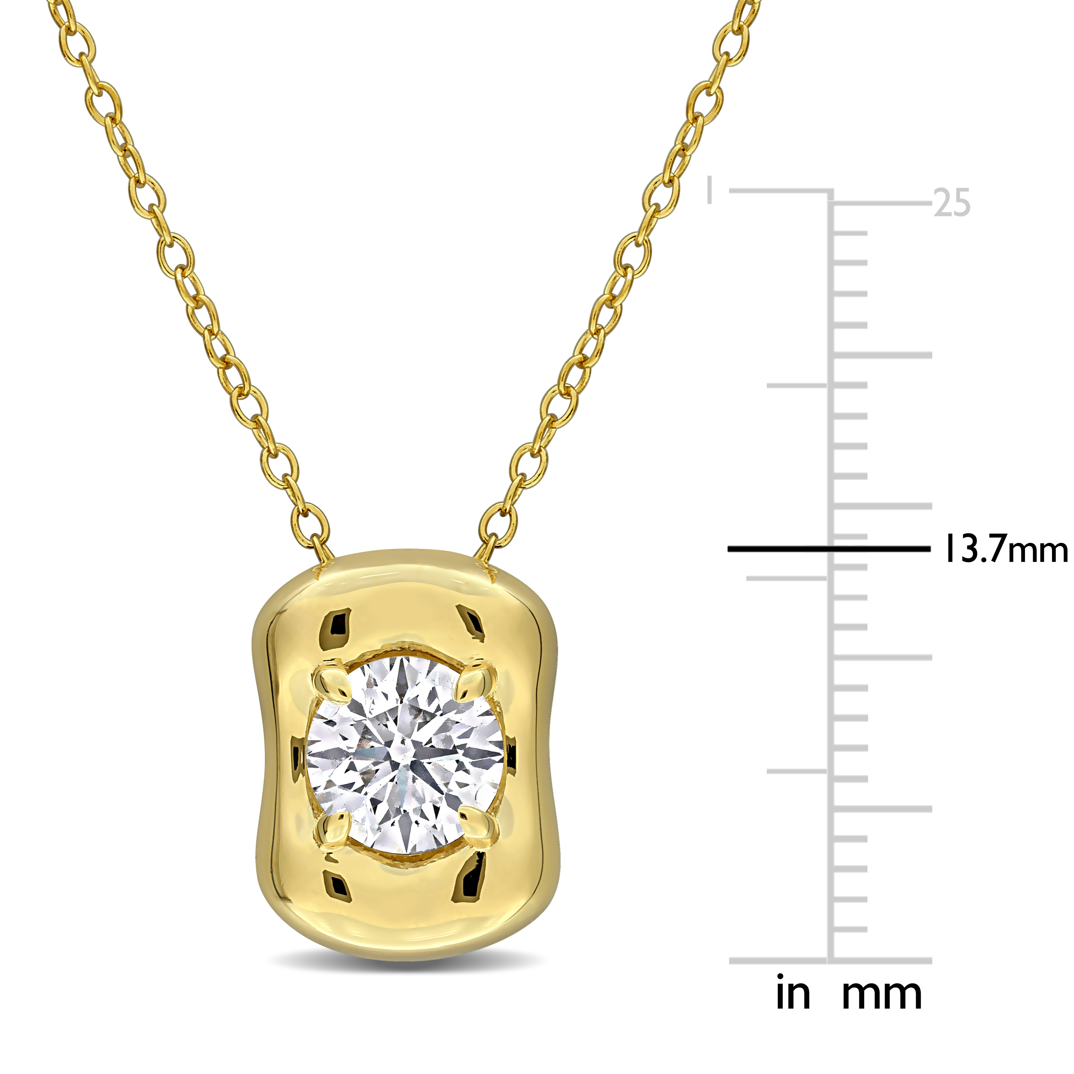 1ct DEW Moissanite Puffed Pendant with Chain in Yellow Plated Sterling Silver - 18 in