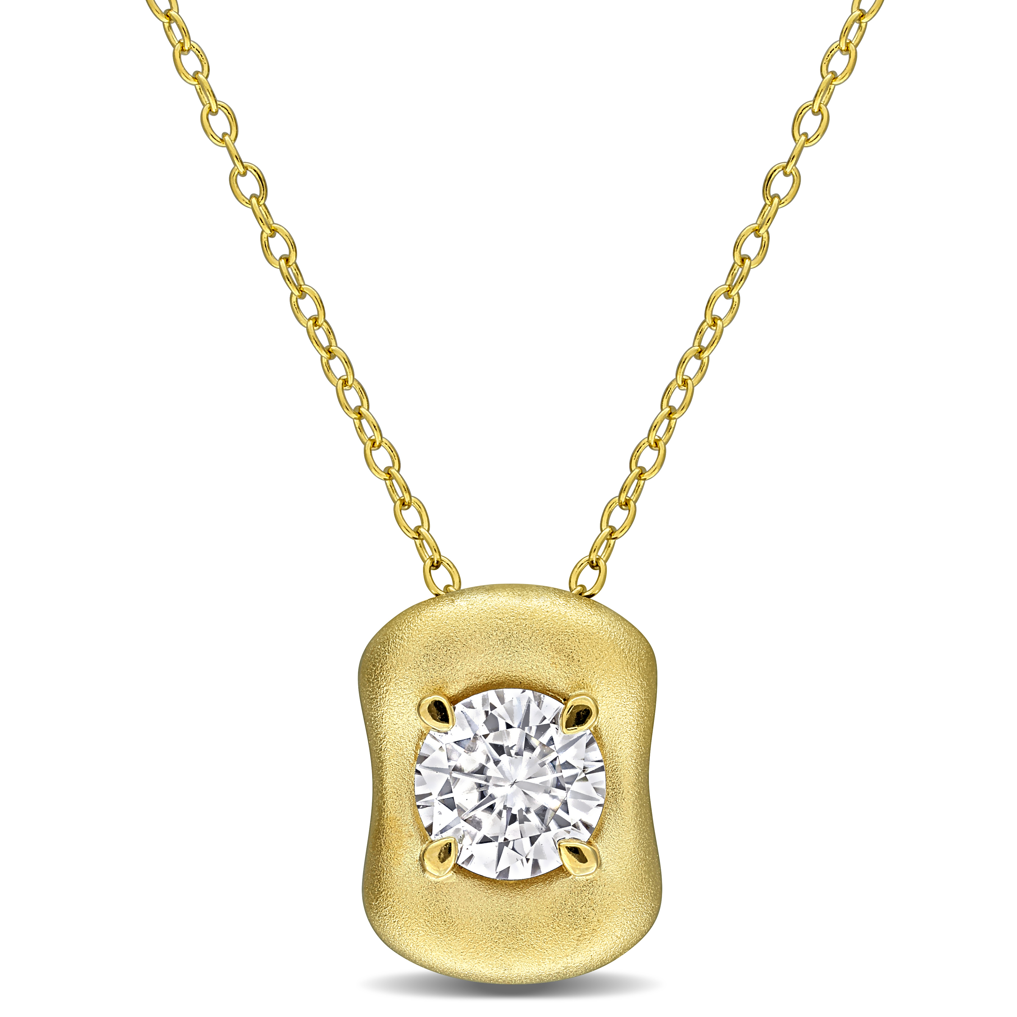 1ct DEW Moissanite Puffed Pendant with Chain in Yellow Plated Sterling Silver - 18 in