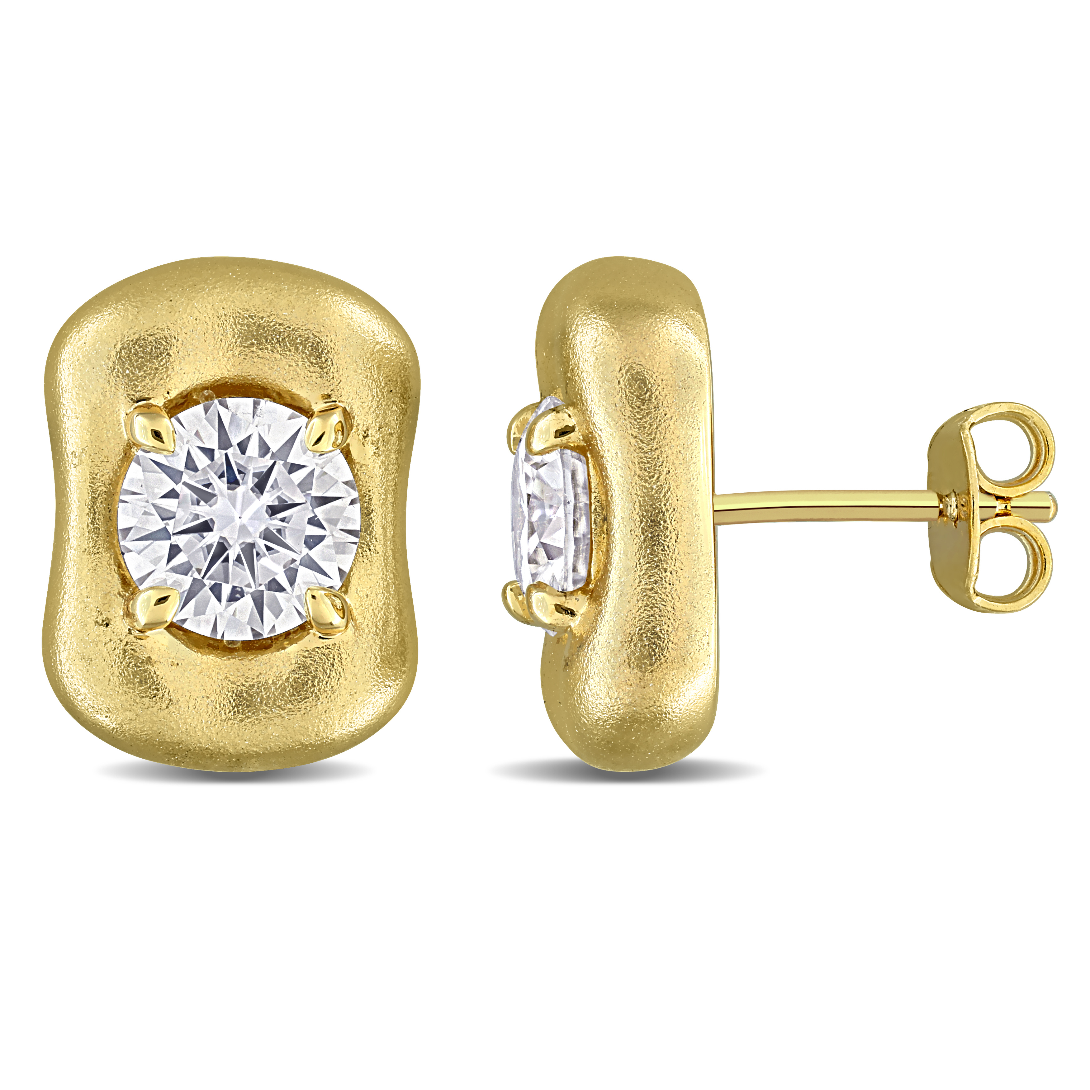 1 7/8ct DEW Created Moissanite-White Stud Earrings in Yellow Plated Sterling Silver
