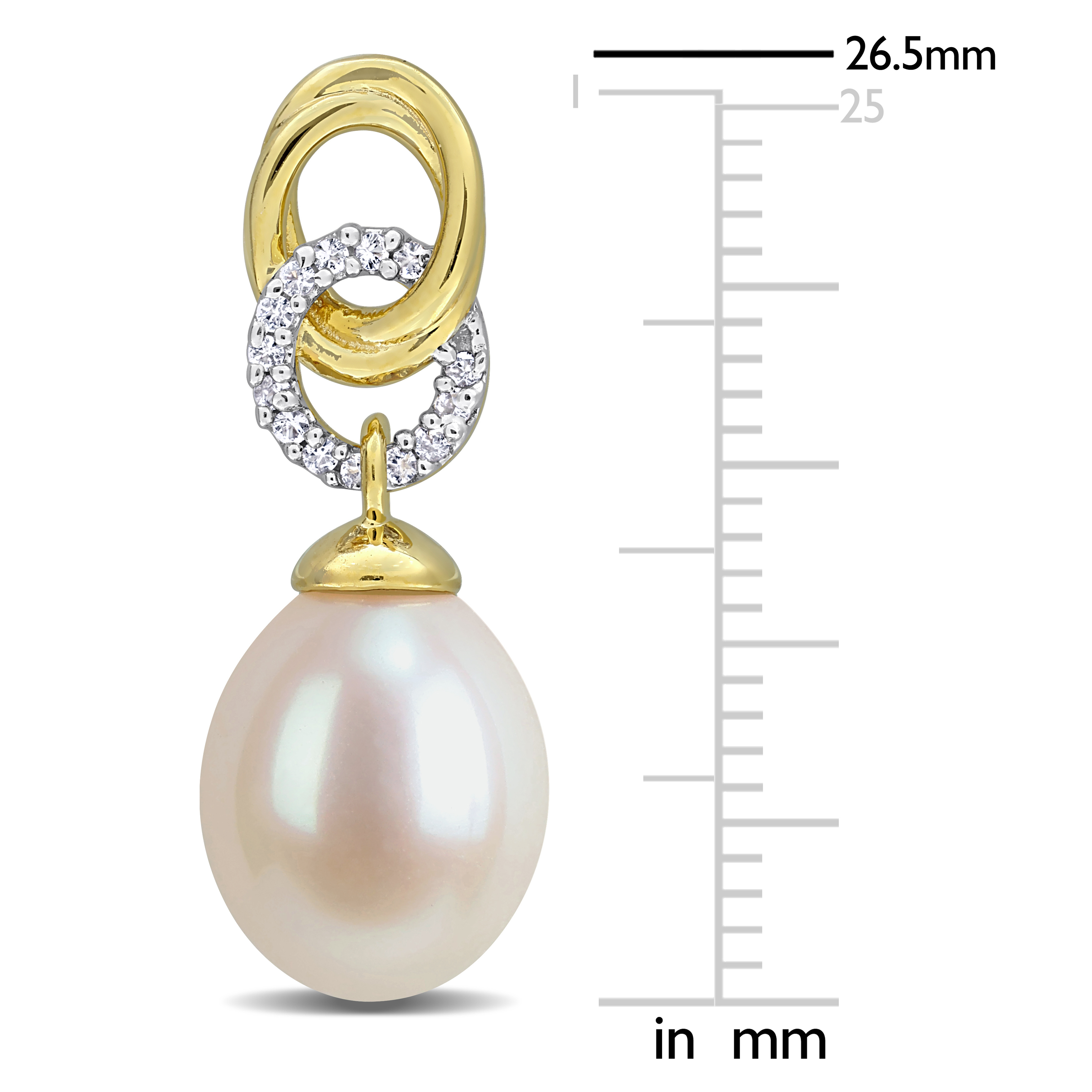 9-10mm Cultured Freshwater Pearl and 1/3ct TGW Created White Sapphire Link Drop Earrings in Two-Tone Sterling Silver