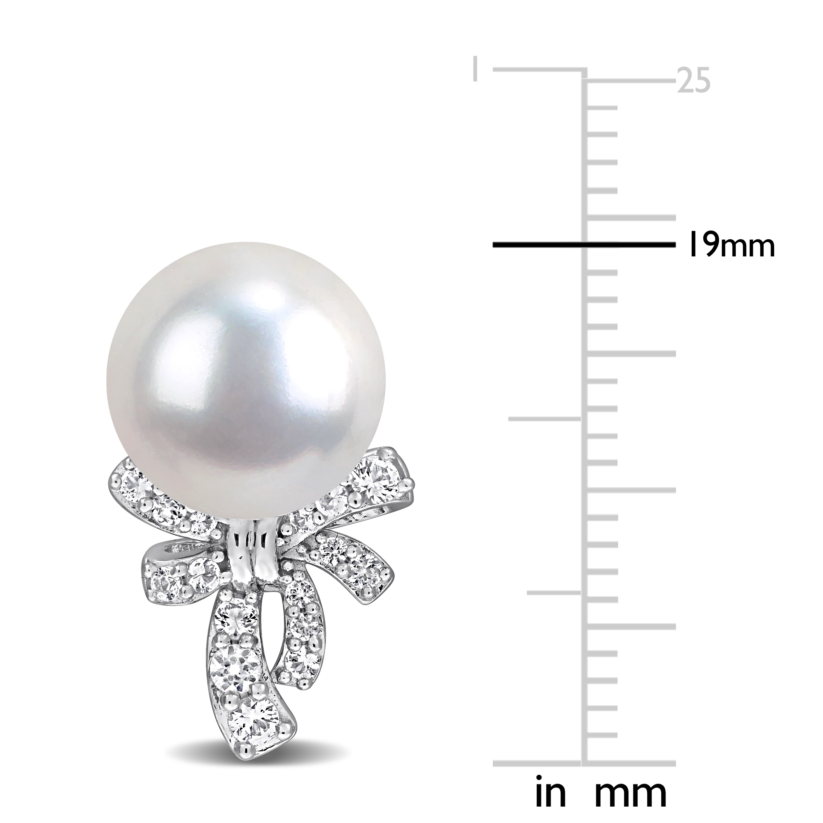 9.5-10mm Cultured Freshwater Pearl and 1/2ct TGW Created White Sapphire Bow Drop Earrings in Sterling Silver