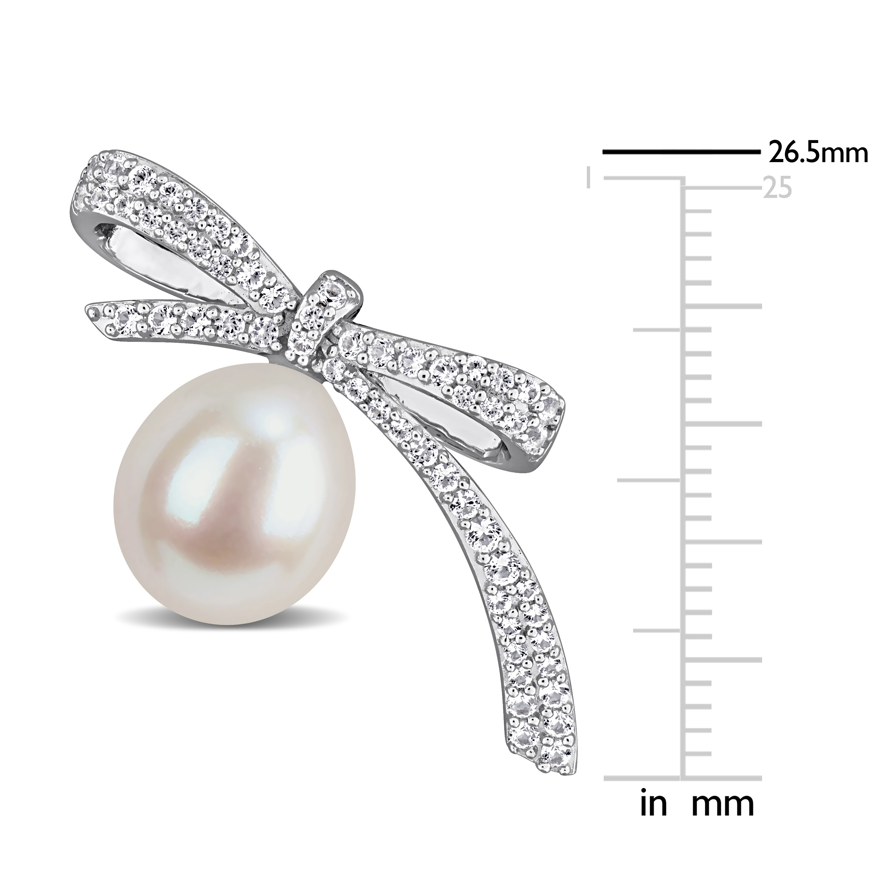 9.5-10mm Cultured Freshwater Pearl and 1 1/5ct TGW Created White Sapphire Bow Stud Earrings in Sterling Silver