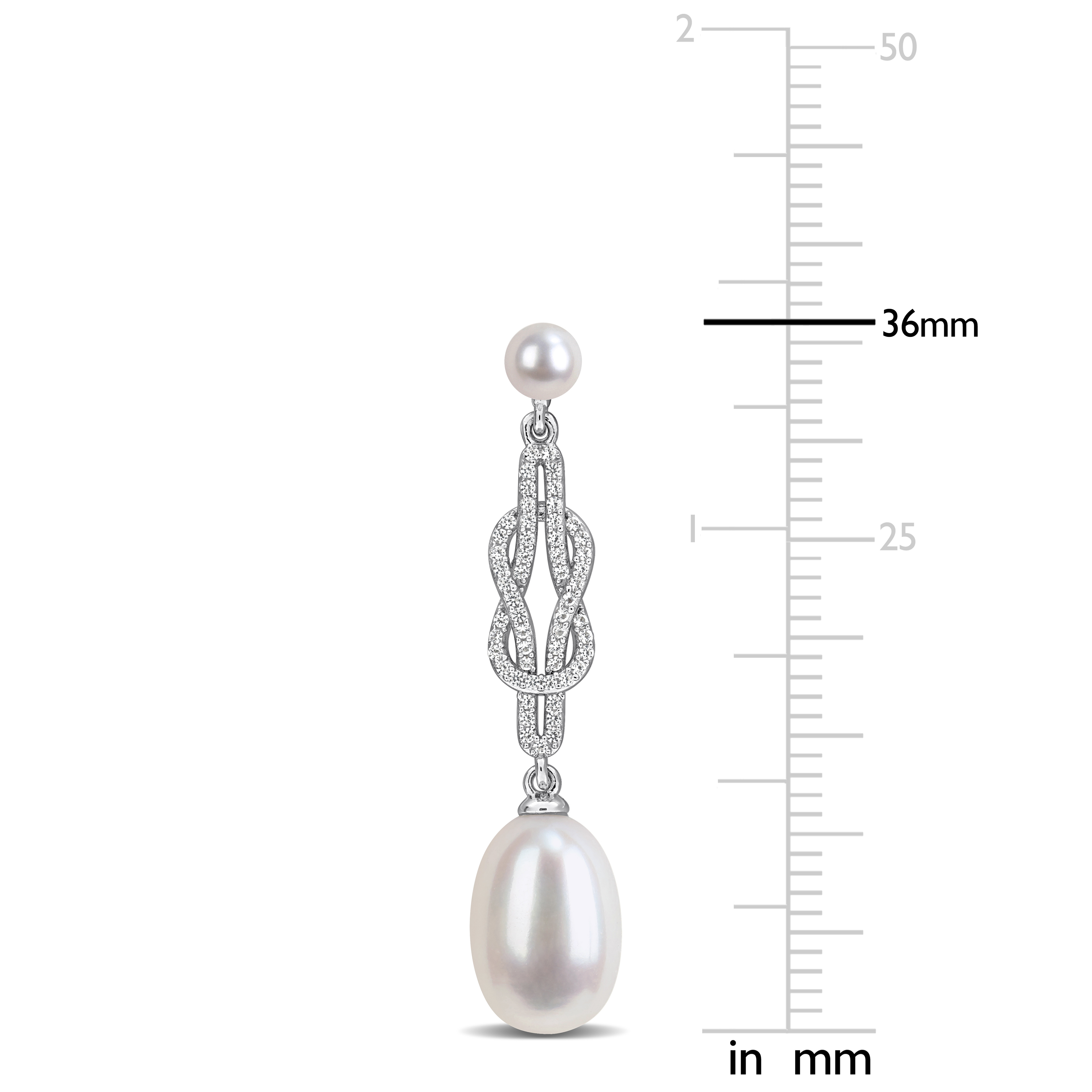 4-9.5mm Cultured Freshwater Pearl and 1 1/10ct TGW Created White Sapphire Knot Drop Earrings in Sterling Silver