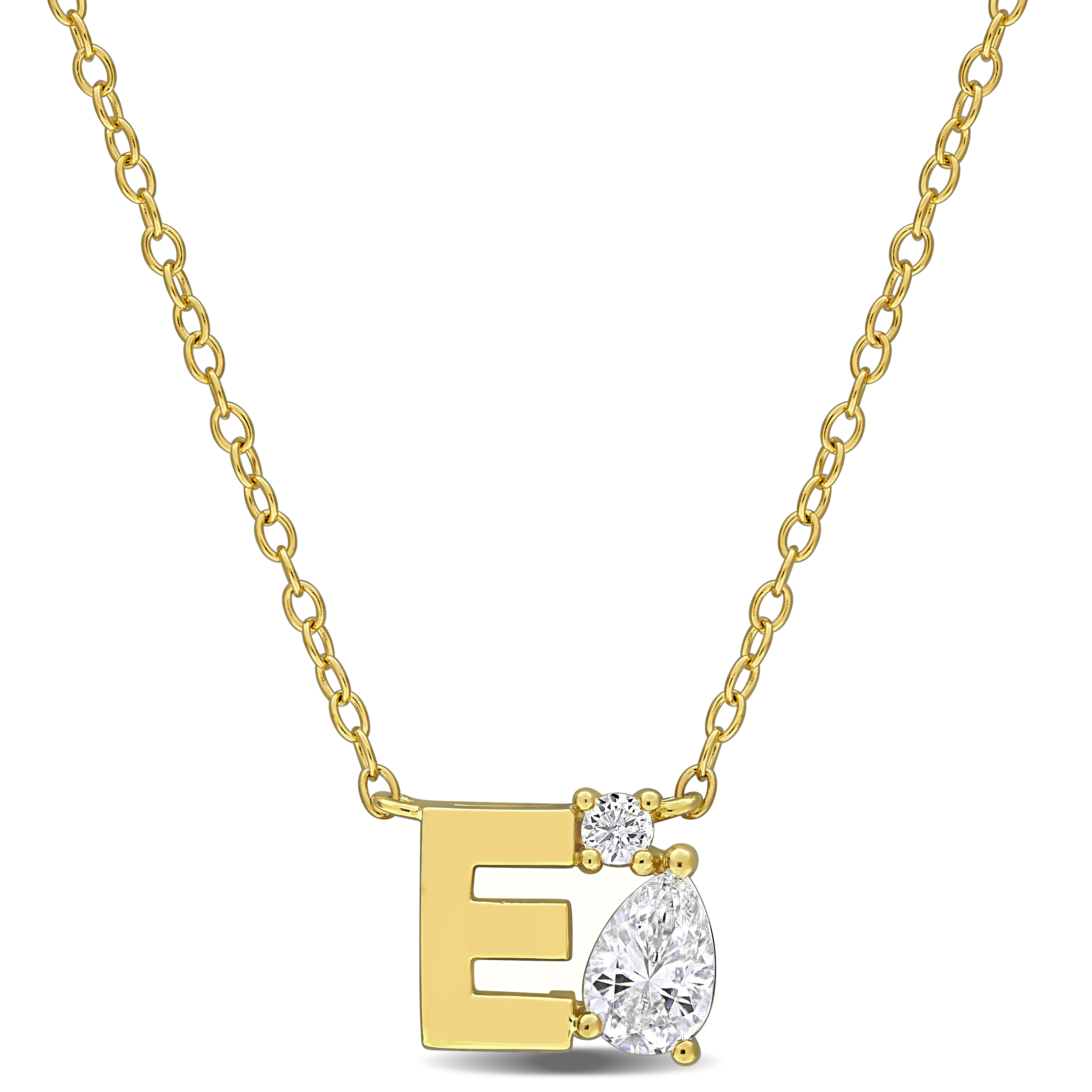 3/4ct TGW Created White Sapphire E Initial Necklace in Yellow Plated Sterling Silver - 17 in