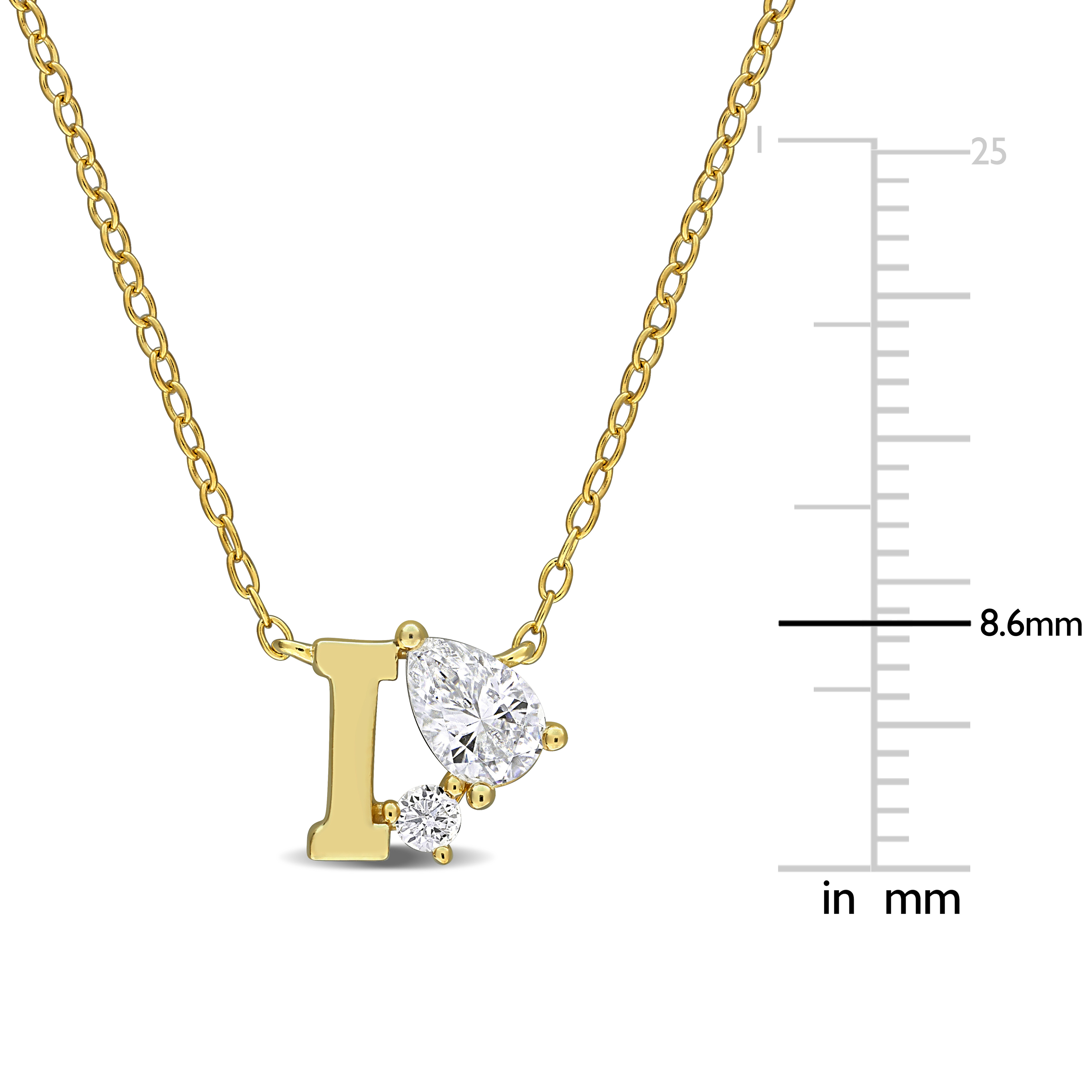 3/4ct TGW Created White Sapphire I Initial Necklace in Yellow Plated Sterling Silver - 17 in