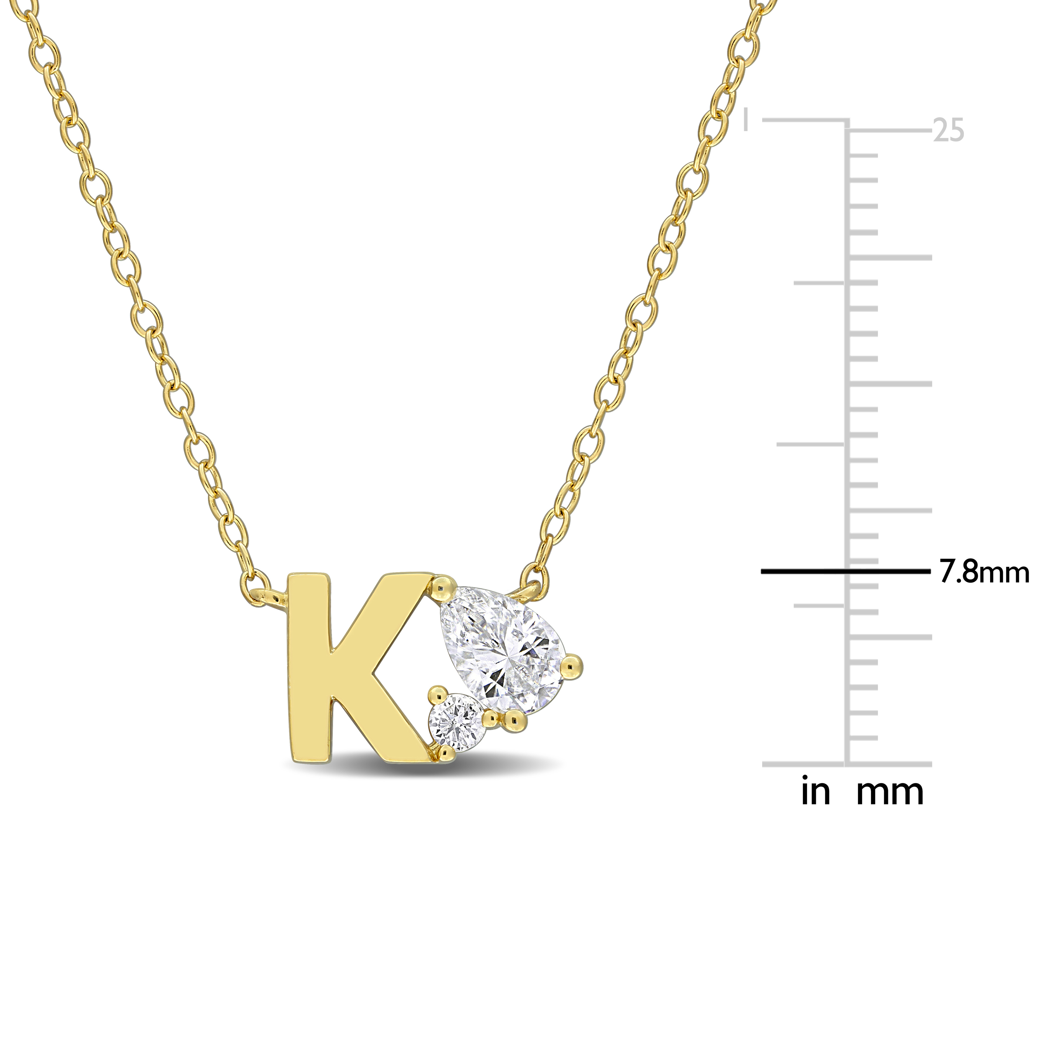 3/4ct TGW Created White Sapphire K Initial Necklace in Yellow Plated Sterling Silver - 17 in