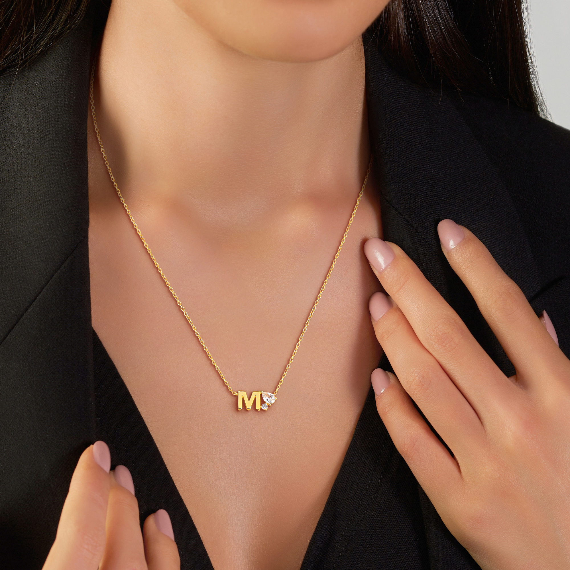 3/4ct TGW Created White Sapphire M Initial Necklace in Yellow Plated Sterling Silver - 17 in