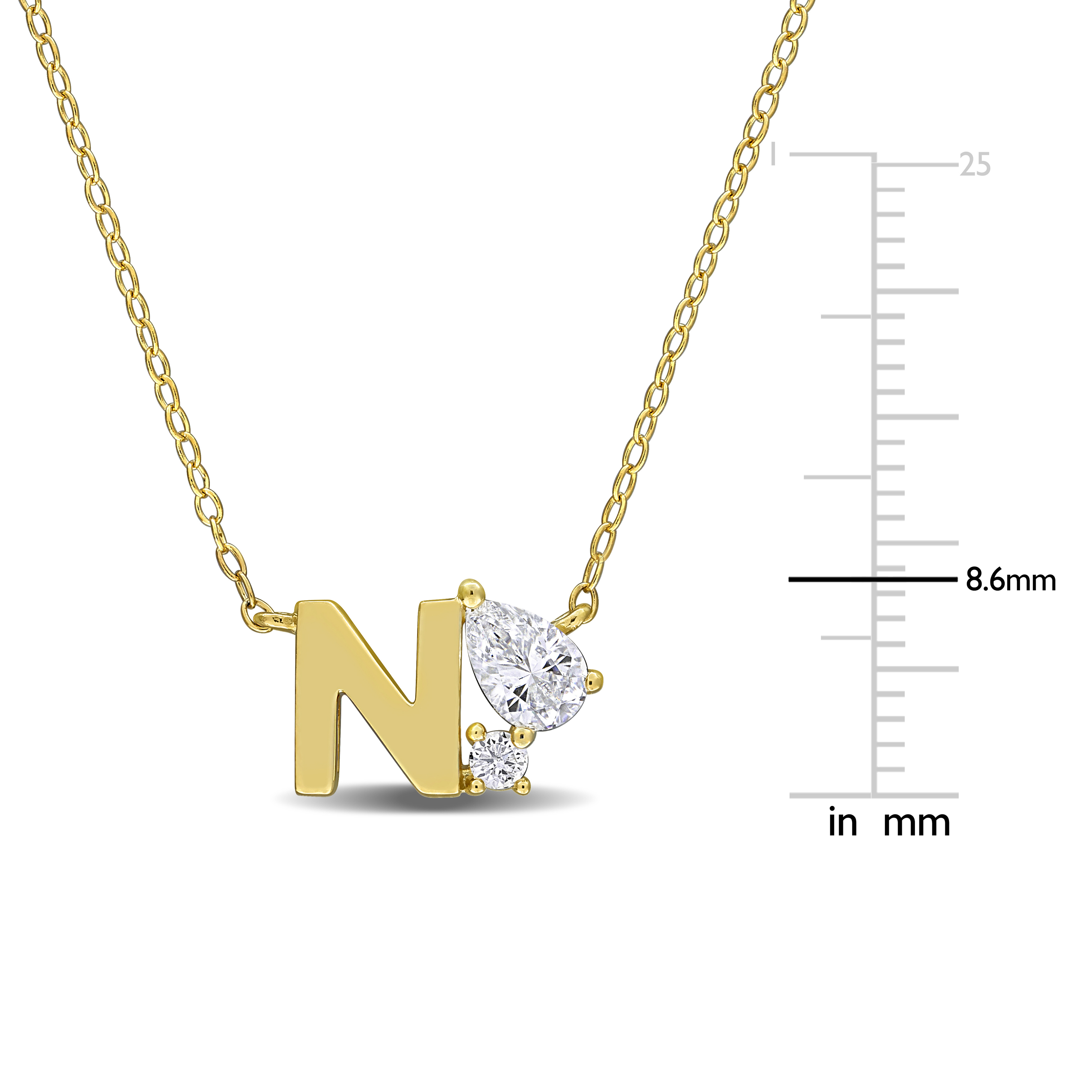 3/4ct TGW Created White Sapphire N Initial Necklace in Yellow Plated Sterling Silver - 17 in